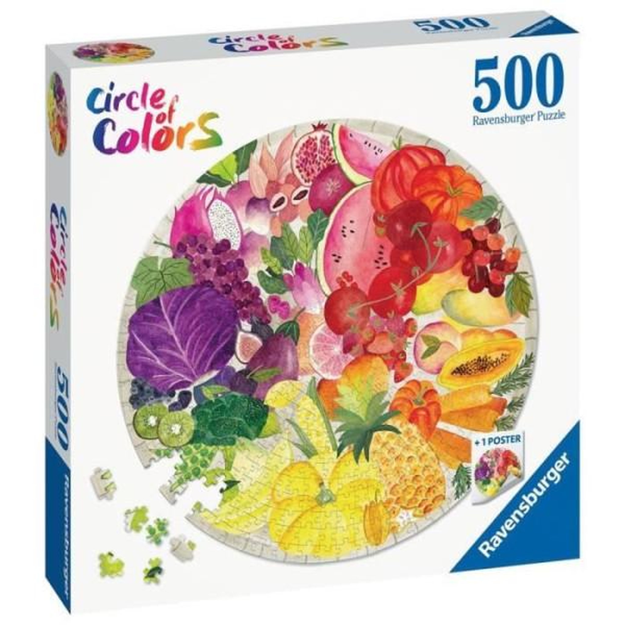 RAVENSBURGER Puzzle rond 500 pieces fruits et légumes, circle of colors, abstrait, adulte, ravensburger