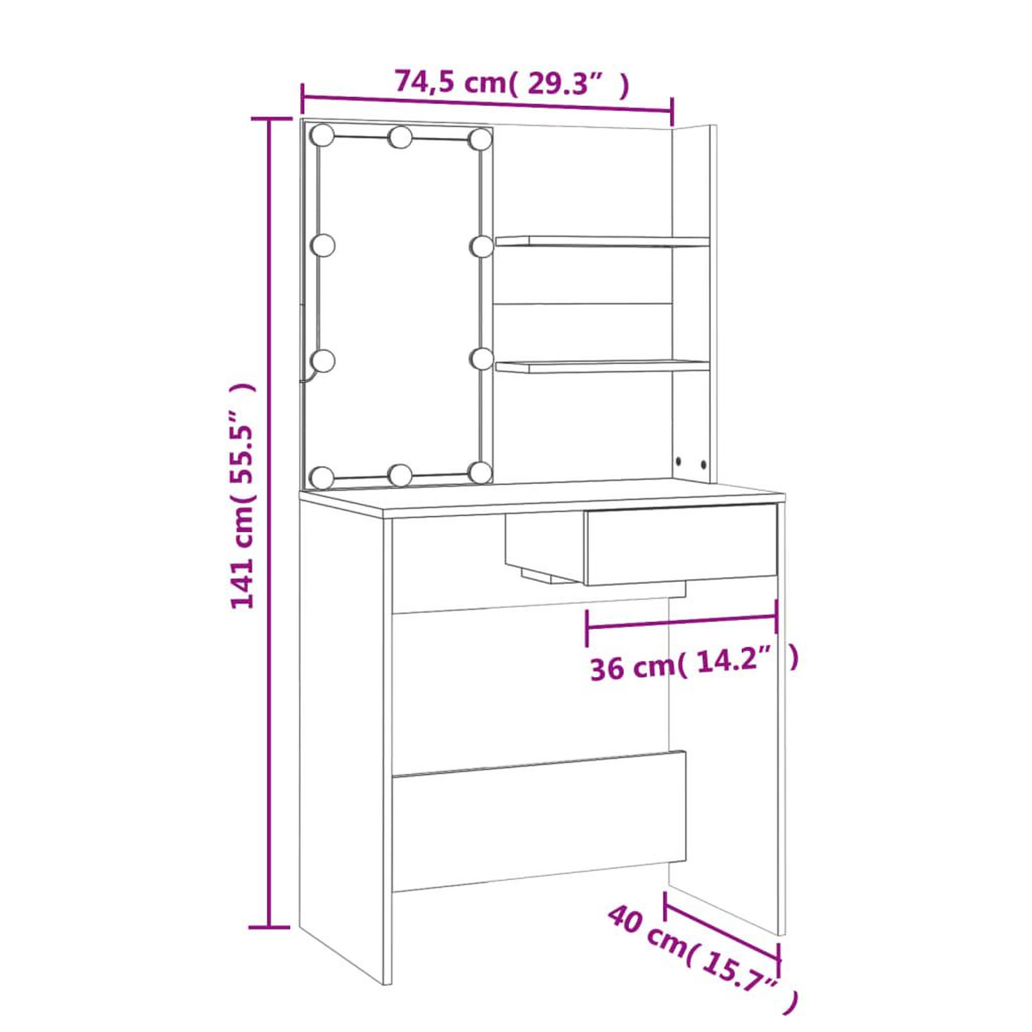 Voir la diapositive 6 : VIDAXL Coiffeuse avec LED Gris beton 74,5x40x141 cm