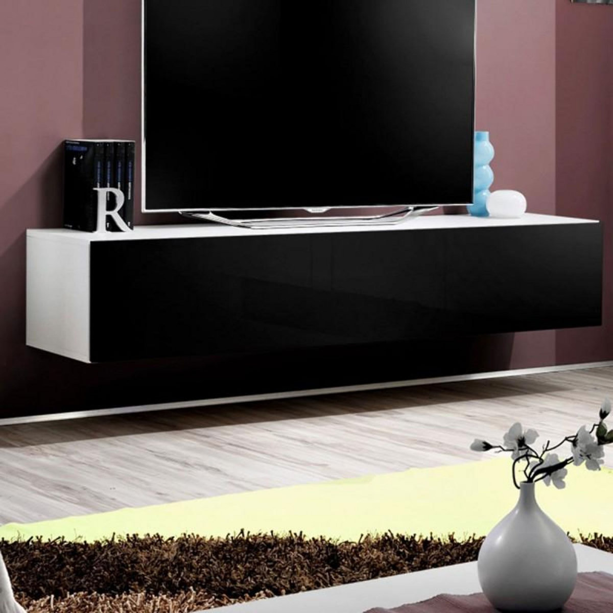 Paris Prix Meuble TV Mural Design  Fly I  160cm Noir & Blanc