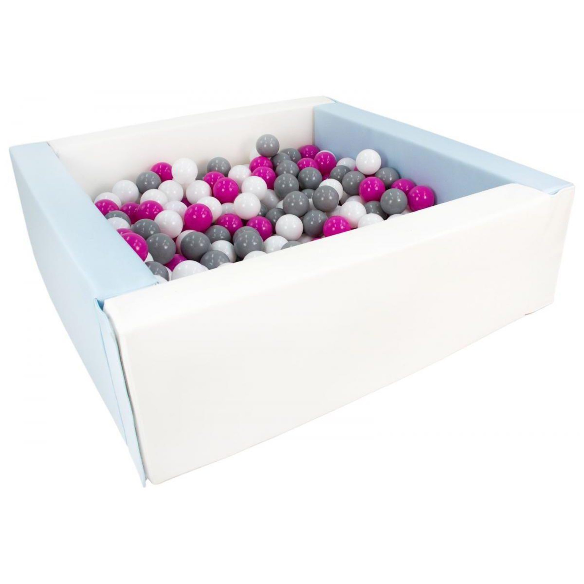 VELINDA Piscine à balles carrée avec 300 balles - blanc, bleu (pastel)/blanc, rose, gris