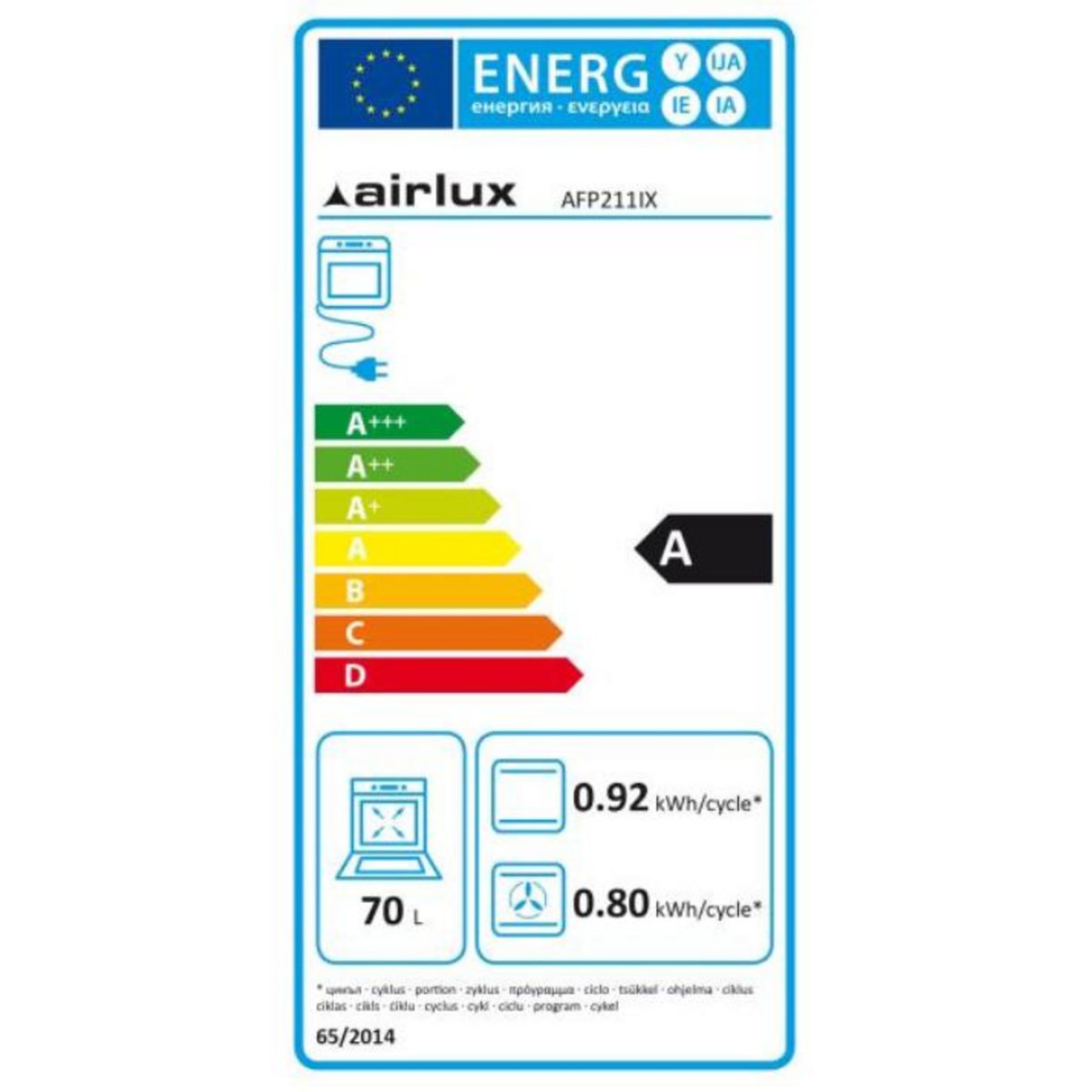 Airlux Four intégrable multifonction 70l 60cm pyrolyse inox - afp212ix