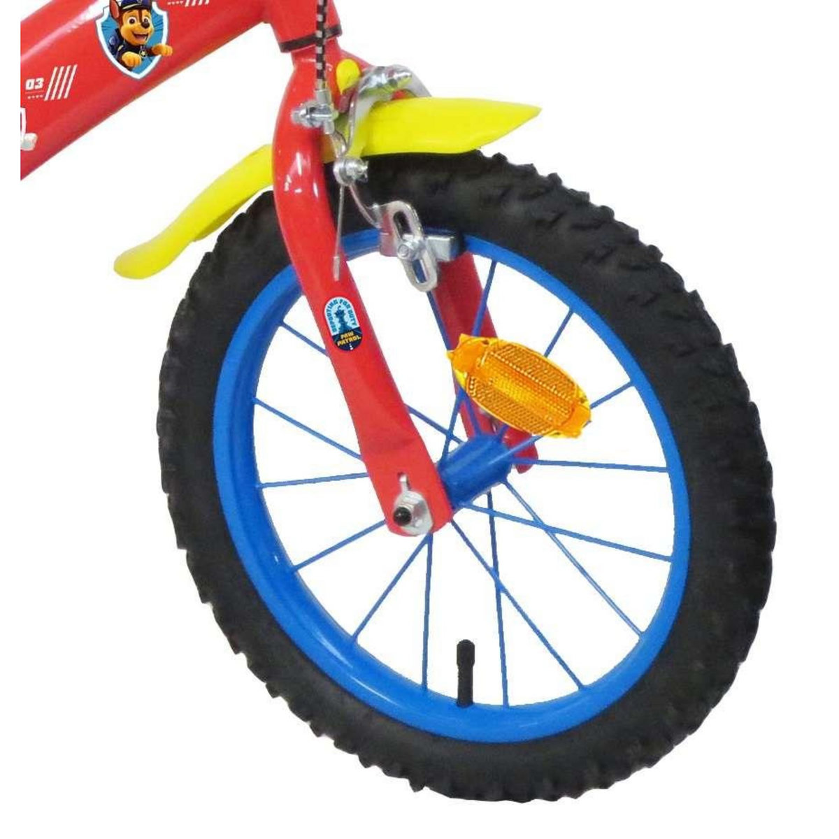 Nickelodeon Vélo enfant - Modèle 14'' Pat Patrouille  + Casque  pour enfant de 95/110 cm avec stabilisateurs - 2 freins - Plaque décorative avant - Porte bidon