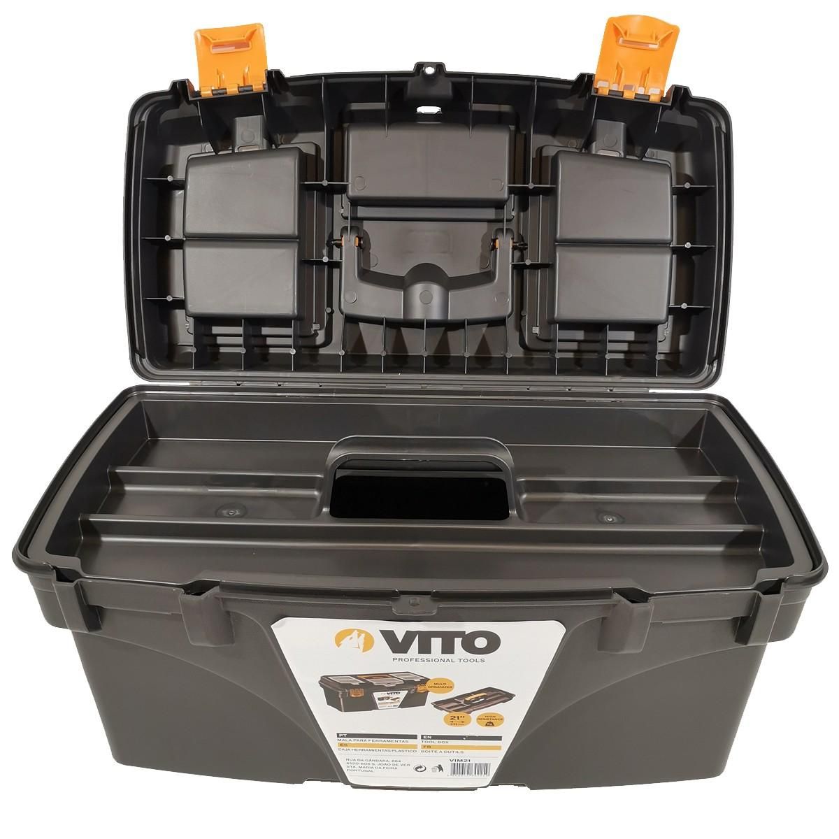 VITO Boite à outils vide 21  53.5 x 29.1 x 28 cm - Caisse à outils 3 organiseurs + Porte outils amovible VITO