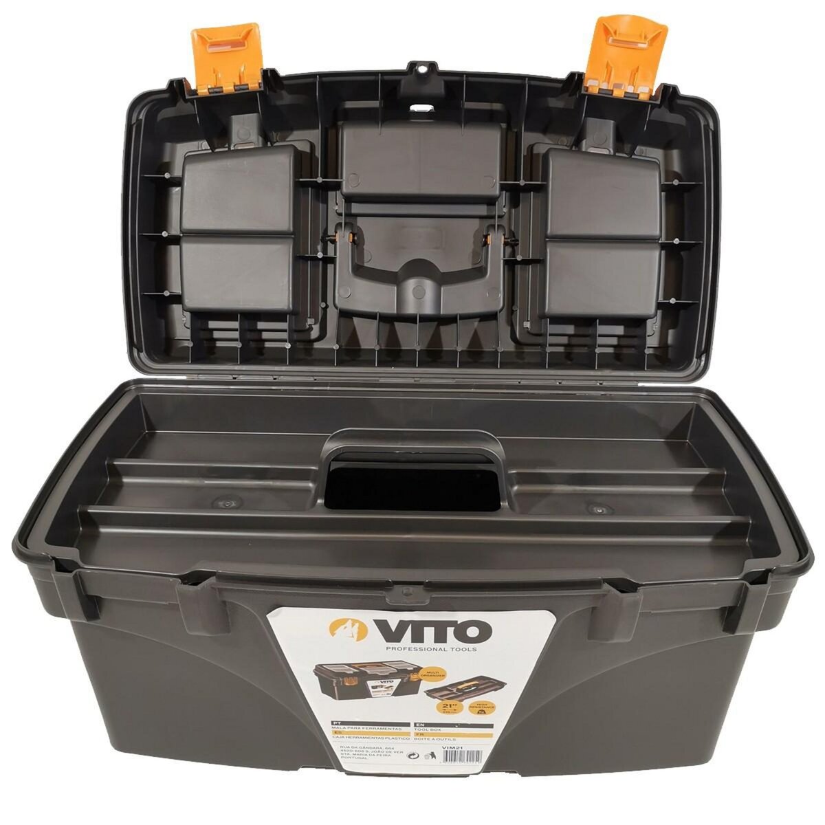 VITO Boite à outils vide 21  53.5 x 29.1 x 28 cm - Caisse à outils 3 organiseurs + Porte outils amovible VITO