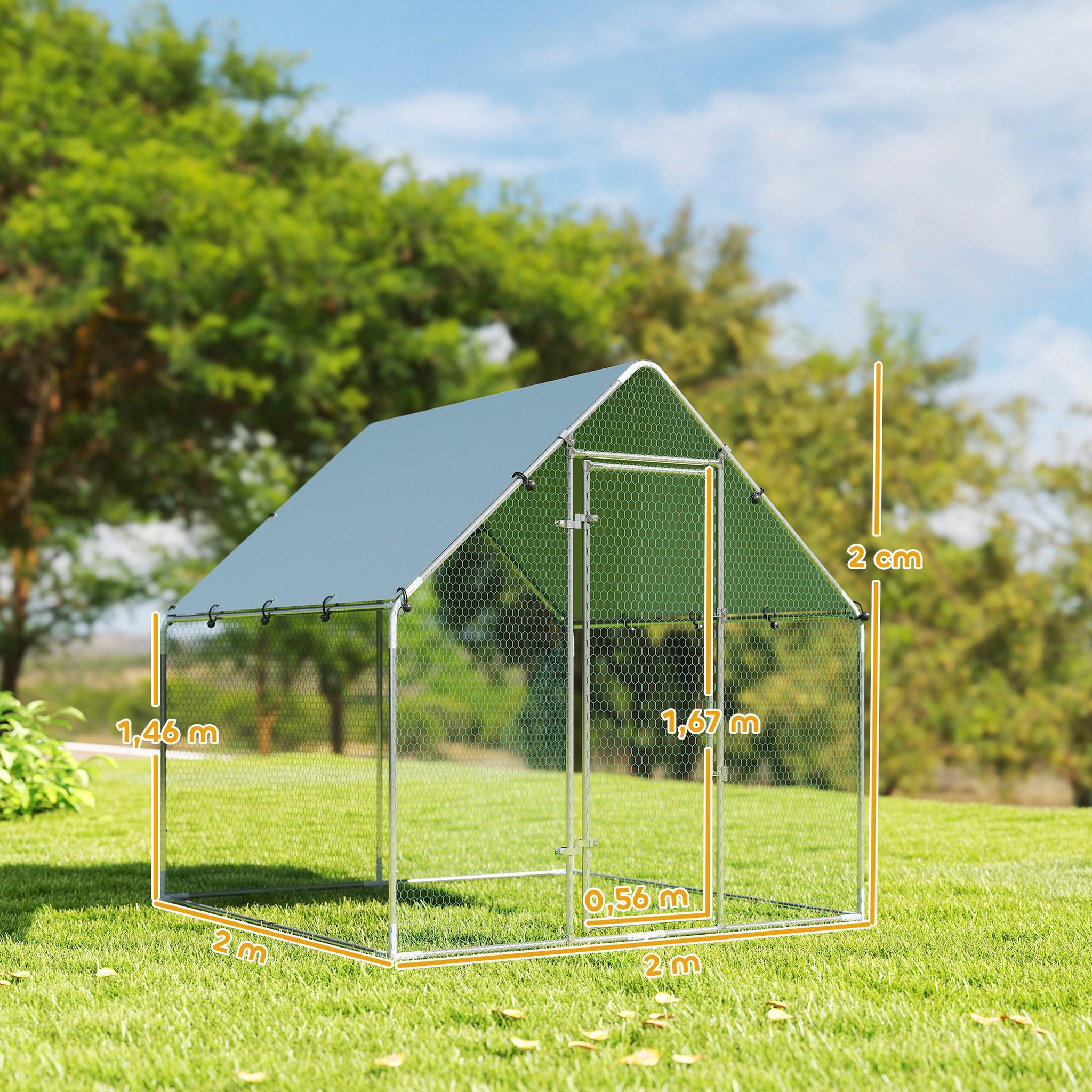 Voir la diapositive 3 : PAWHUT Enclos poulailler extérieur 4 m² bâche Oxford 420D anti-UV argent