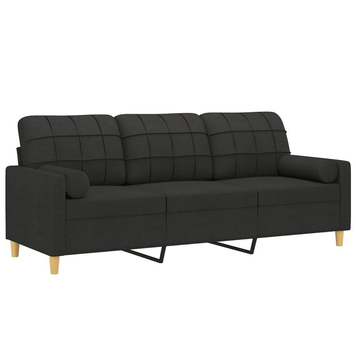 VIDAXL Canape 3 places avec oreillers decoratifs noir 180 cm tissu