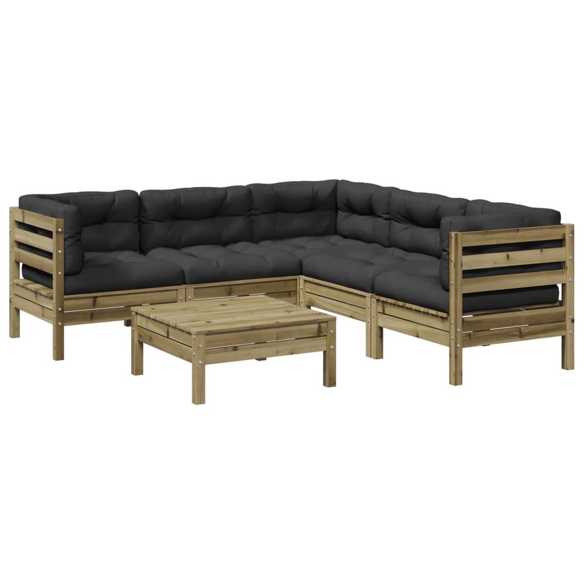 Voir la diapositive 2 : VIDAXL Salon de jardin 6 pcs avec coussins bois de pin impregne