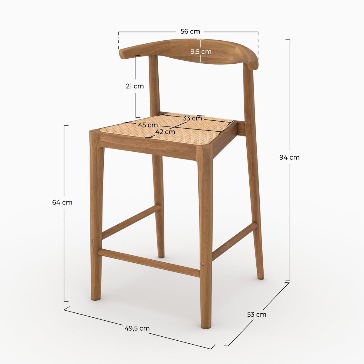 Rendez vous déco Lot de 2 chaises pour îlot central 64 cm en teck vernis et cannage-Alia