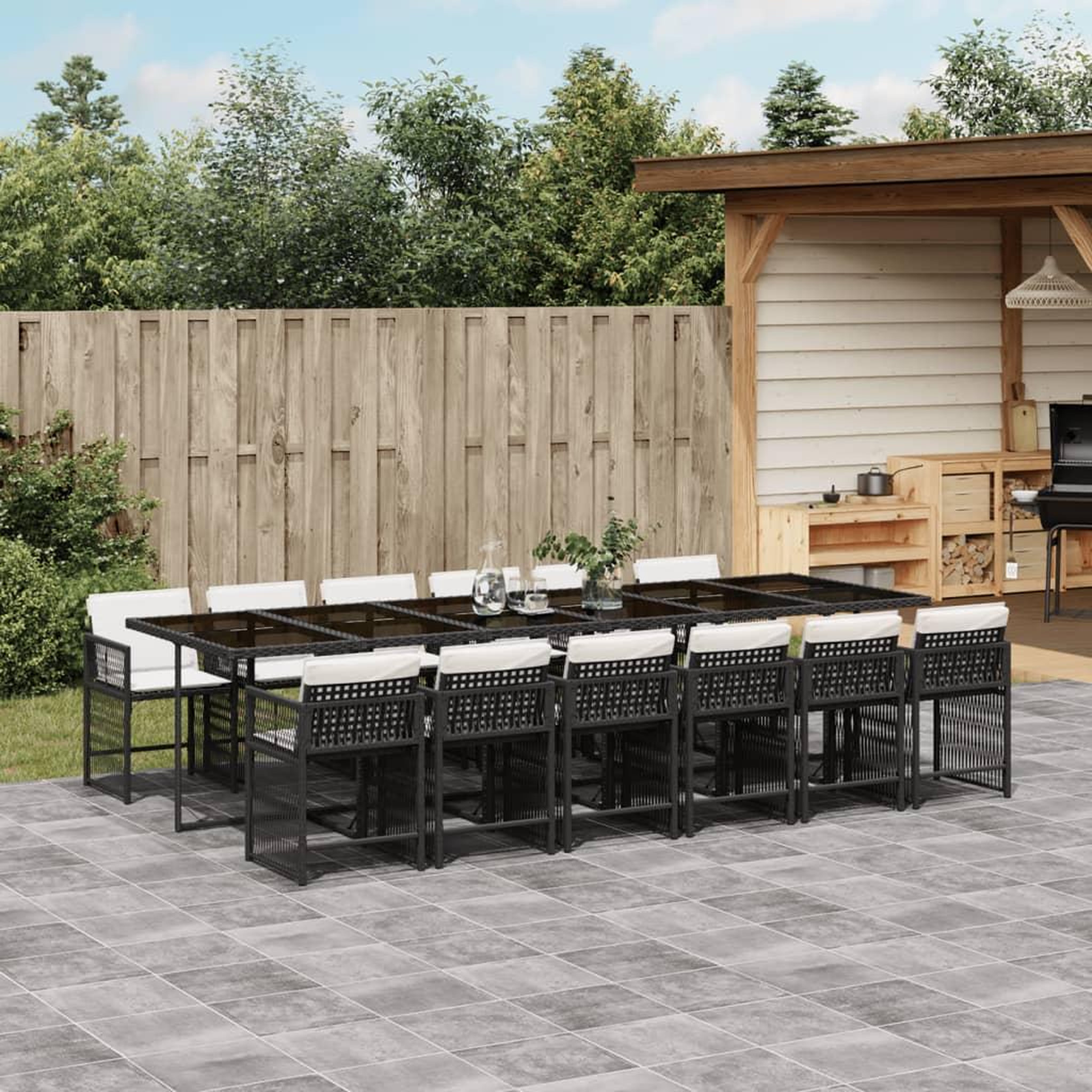 VIDAXL Ensemble a manger de jardin 13 pcs coussins noir resine tressee