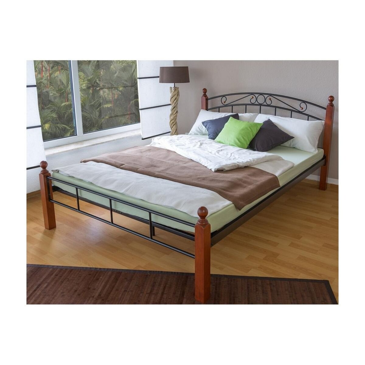 HomeStyle4U Design metal lit double 140 x 200 cadre de lit lattes bois neuf