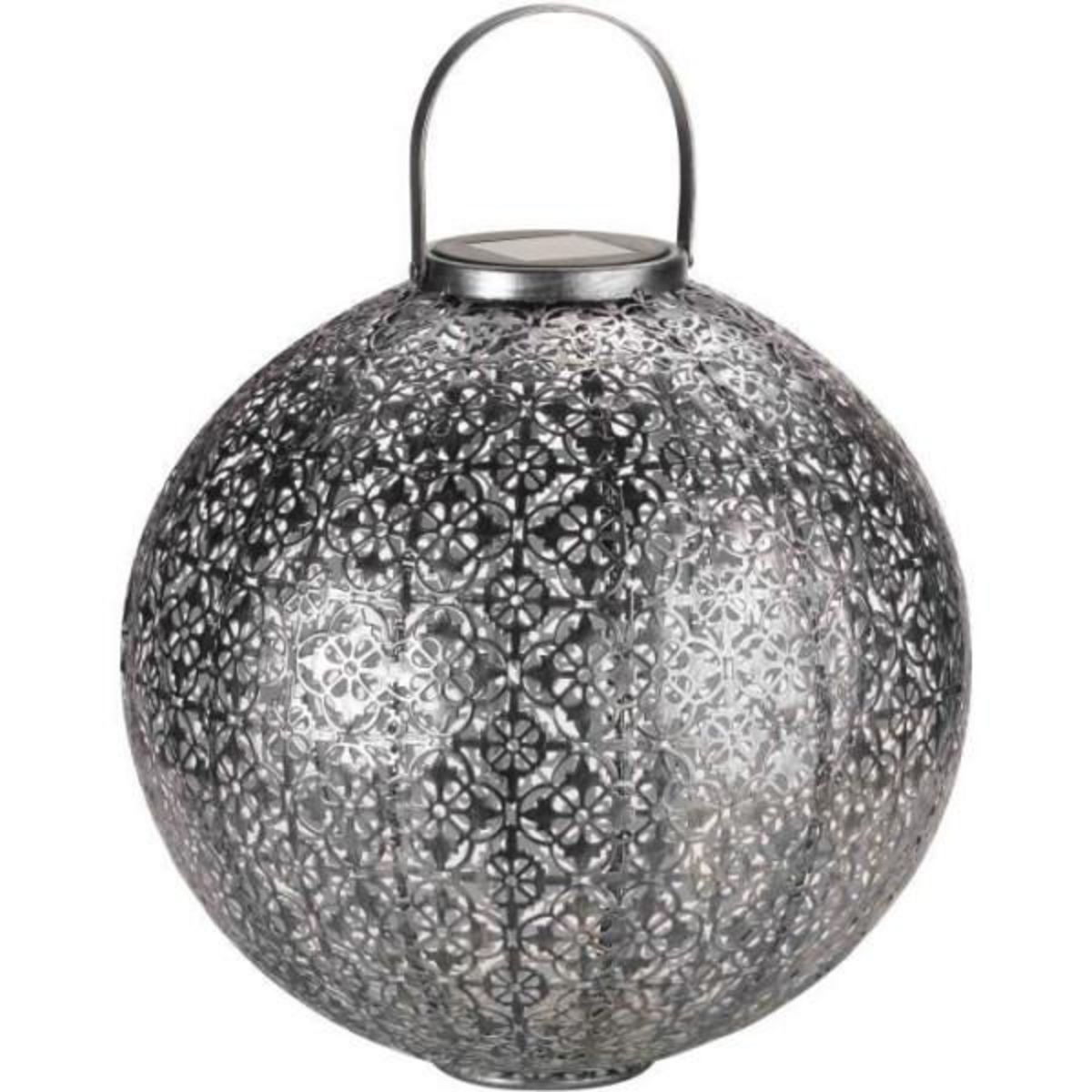 Smart garden Lanterne solaire - SMART GARDEN - Jumbo Damasque en métal ajouré - Energie solaire - Ambiance orientale - Argent