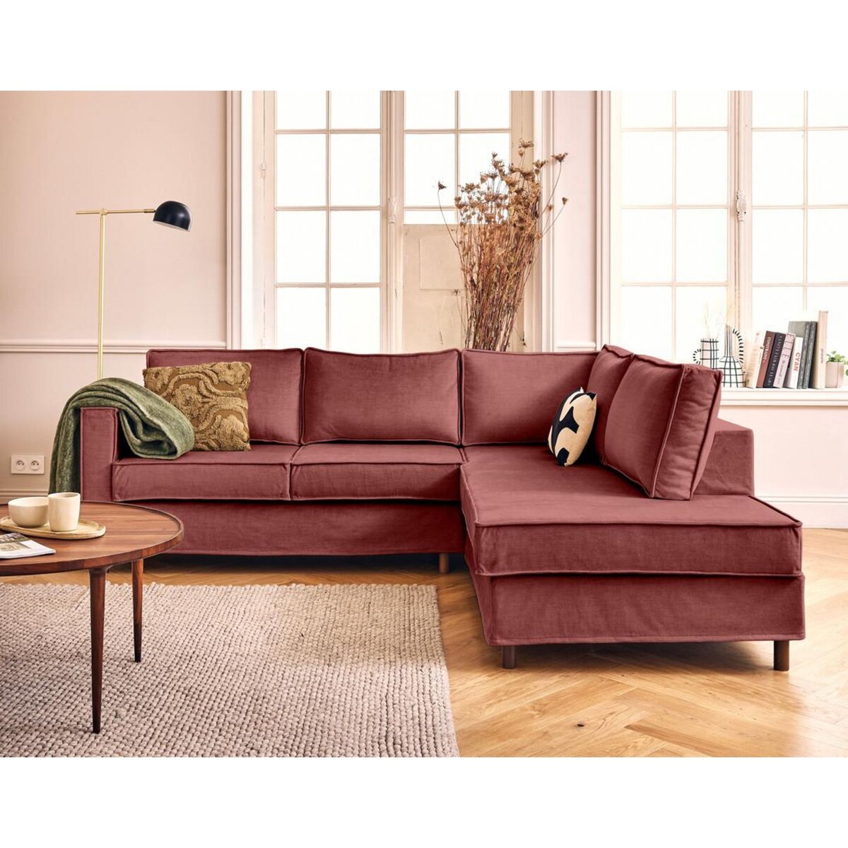 LISA DESIGN Jake - canapé déhoussable d'angle droit 5 places en velours