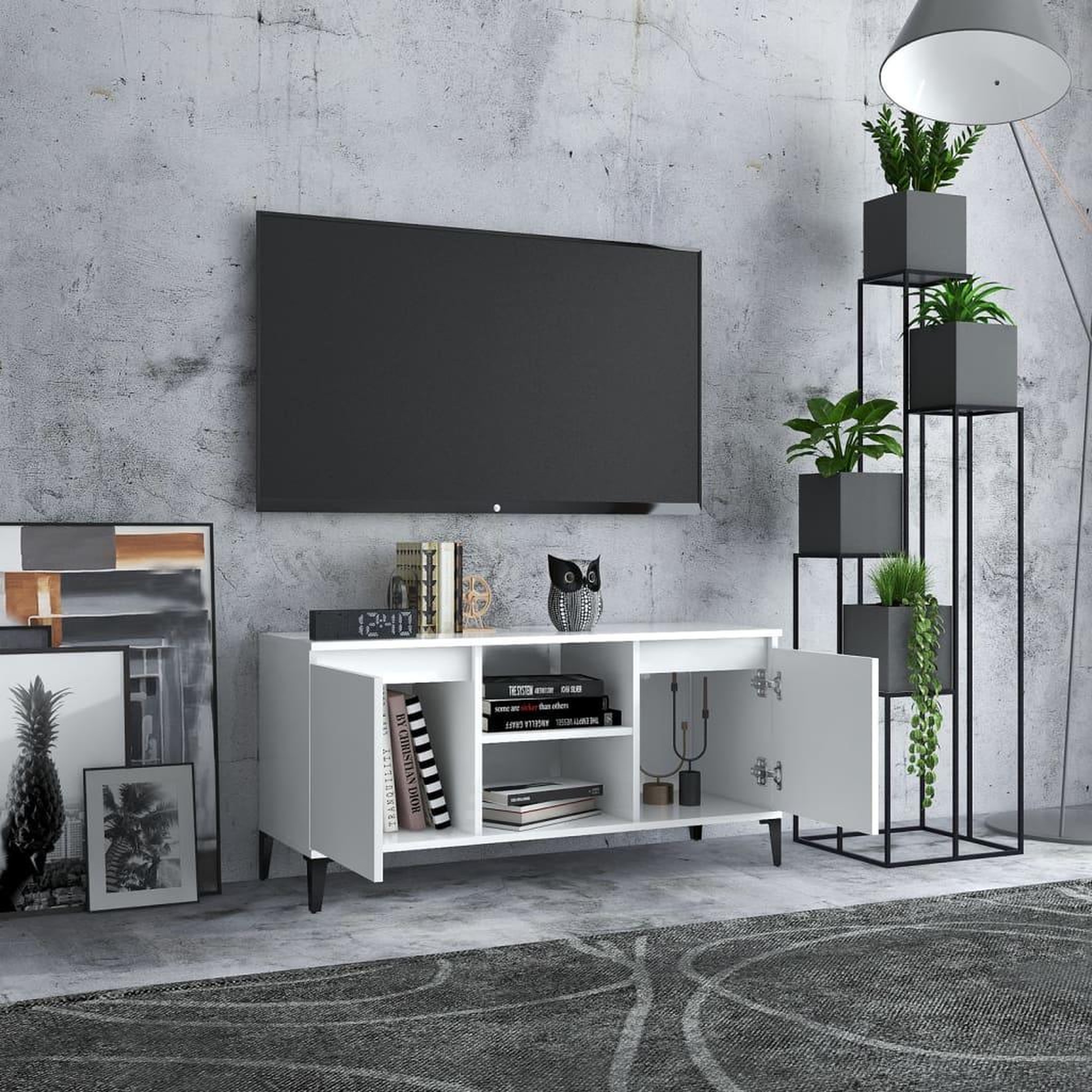 Voir la diapositive 3 : VIDAXL Meuble TV avec pieds en metal Blanc 103,5x35x50 cm