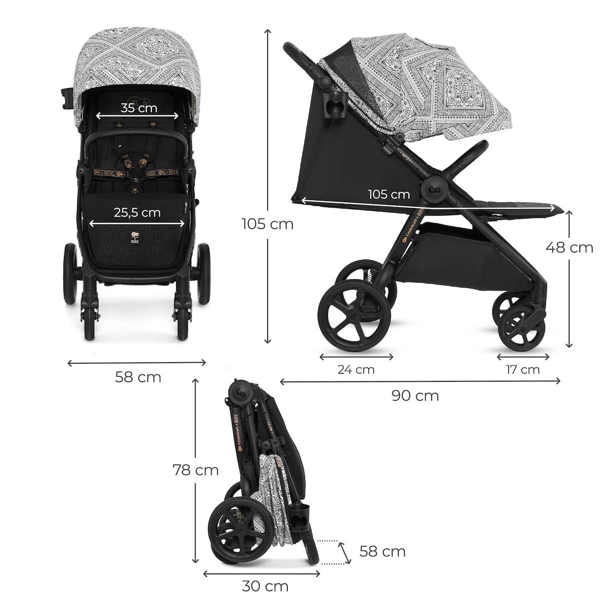 KINDERKRAFT Poussette compacte avec suspension et protection UPF50+ pour bébé