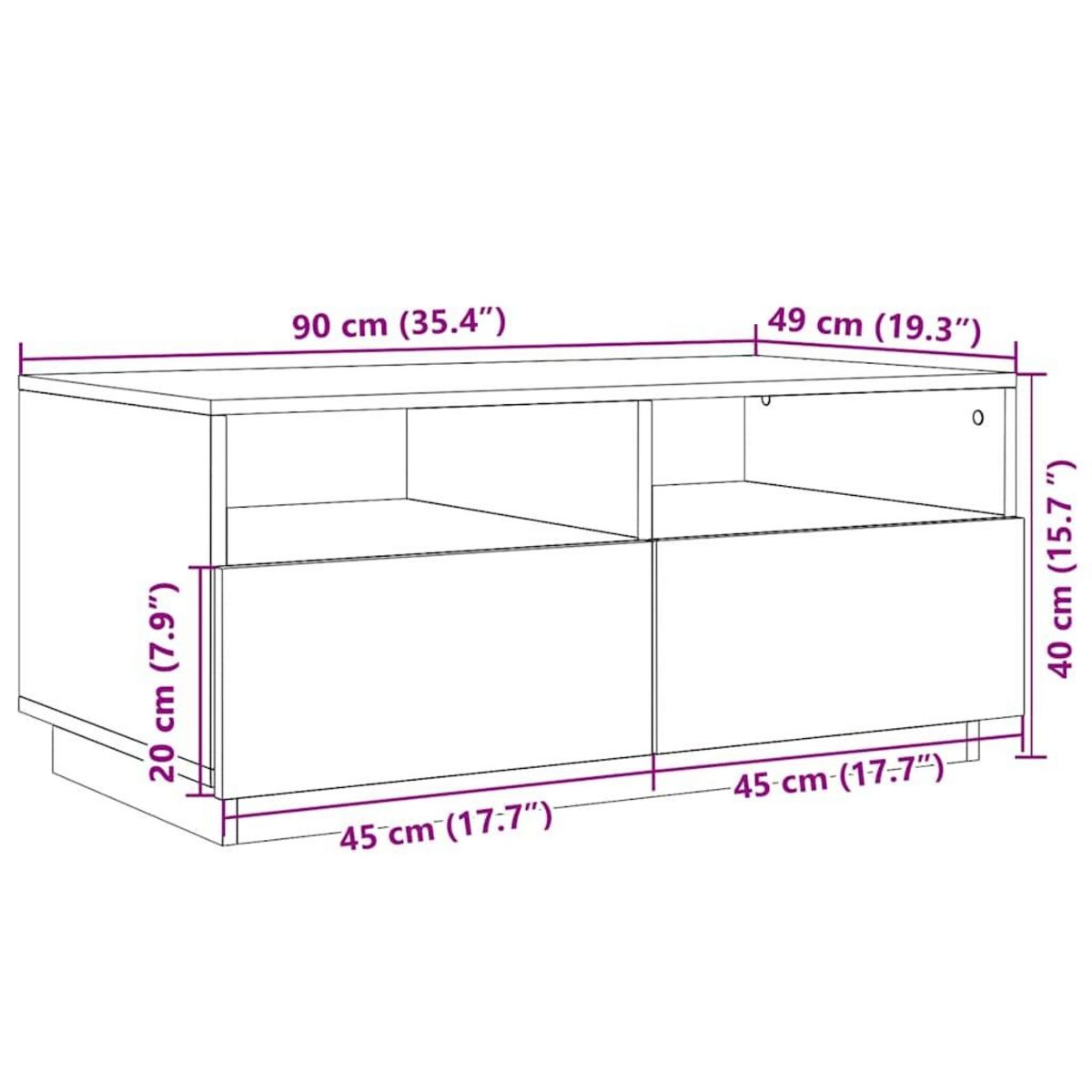 VIDAXL Table basse avec lumieres LED vieux bois 90x49x40 cm