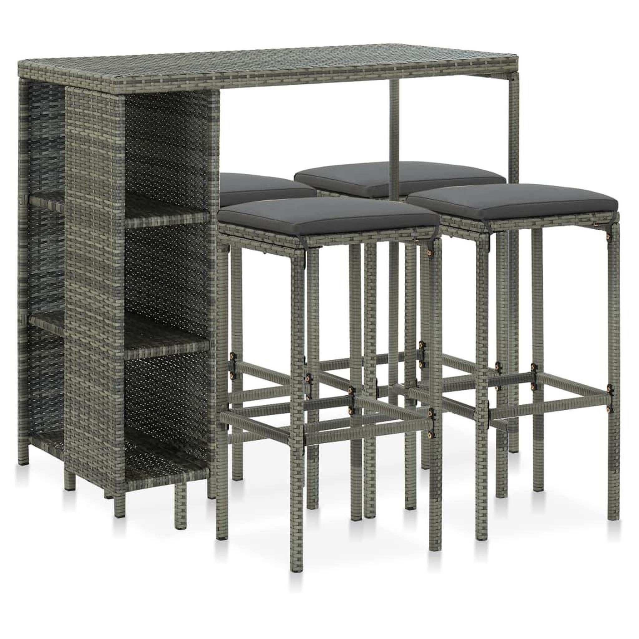 VIDAXL Ensemble de bar de jardin 5 pcs et coussins resine tressee gris