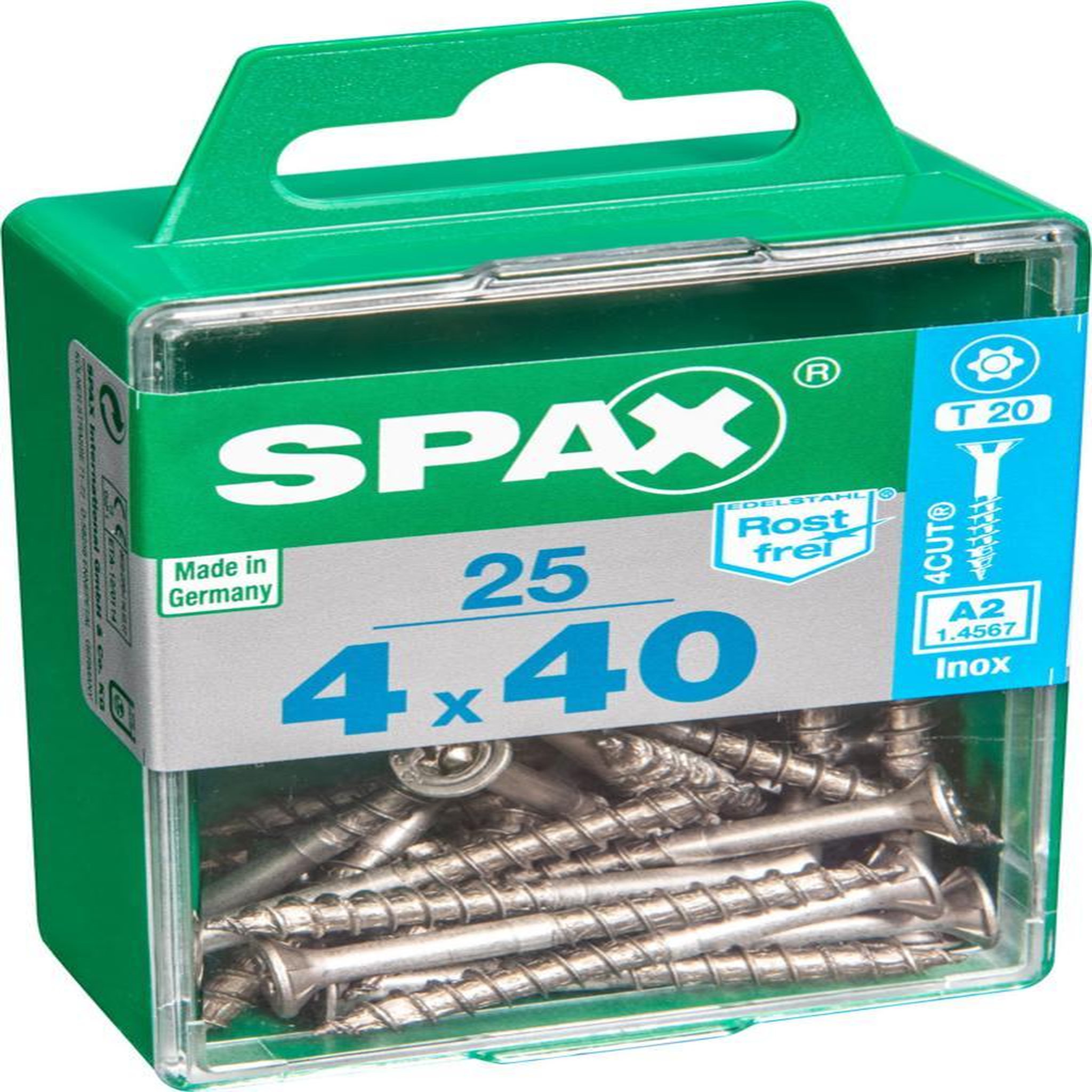CENTRALE BRICO Lot de 25 vis inox tête fraisée torx SPAX, Diam.4 mm x L.40 mm
