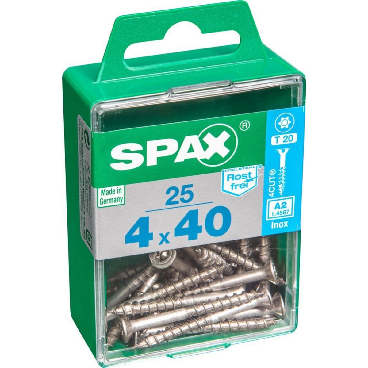 CENTRALE BRICO Lot de 25 vis inox tête fraisée torx SPAX, Diam.4 mm x L.40 mm