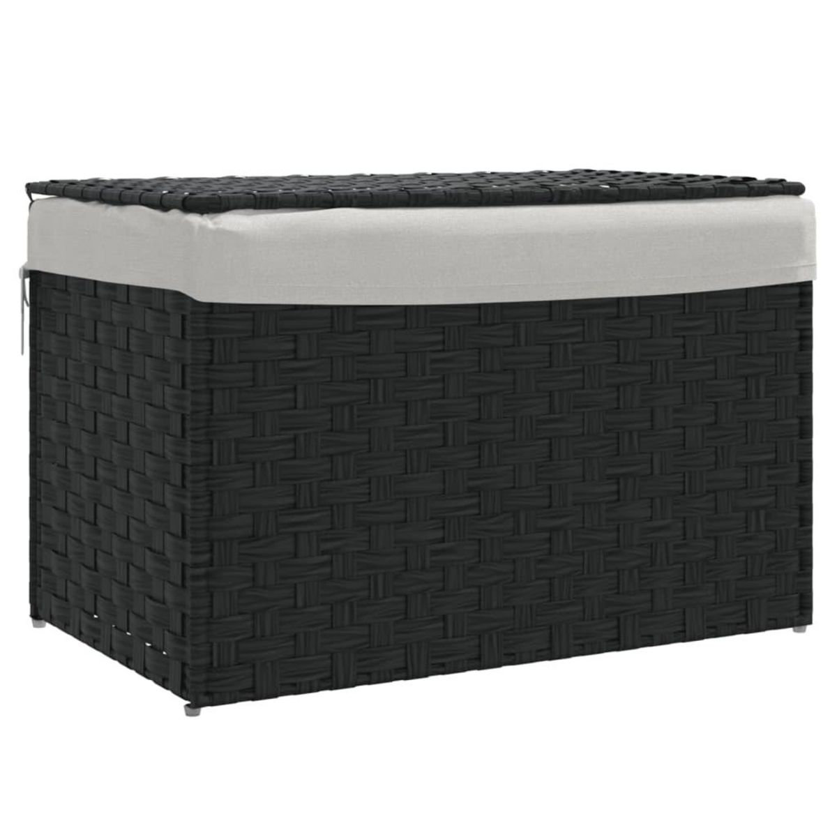VIDAXL Panier a linge avec couvercle noir 55,5x35x34 cm resine tressee
