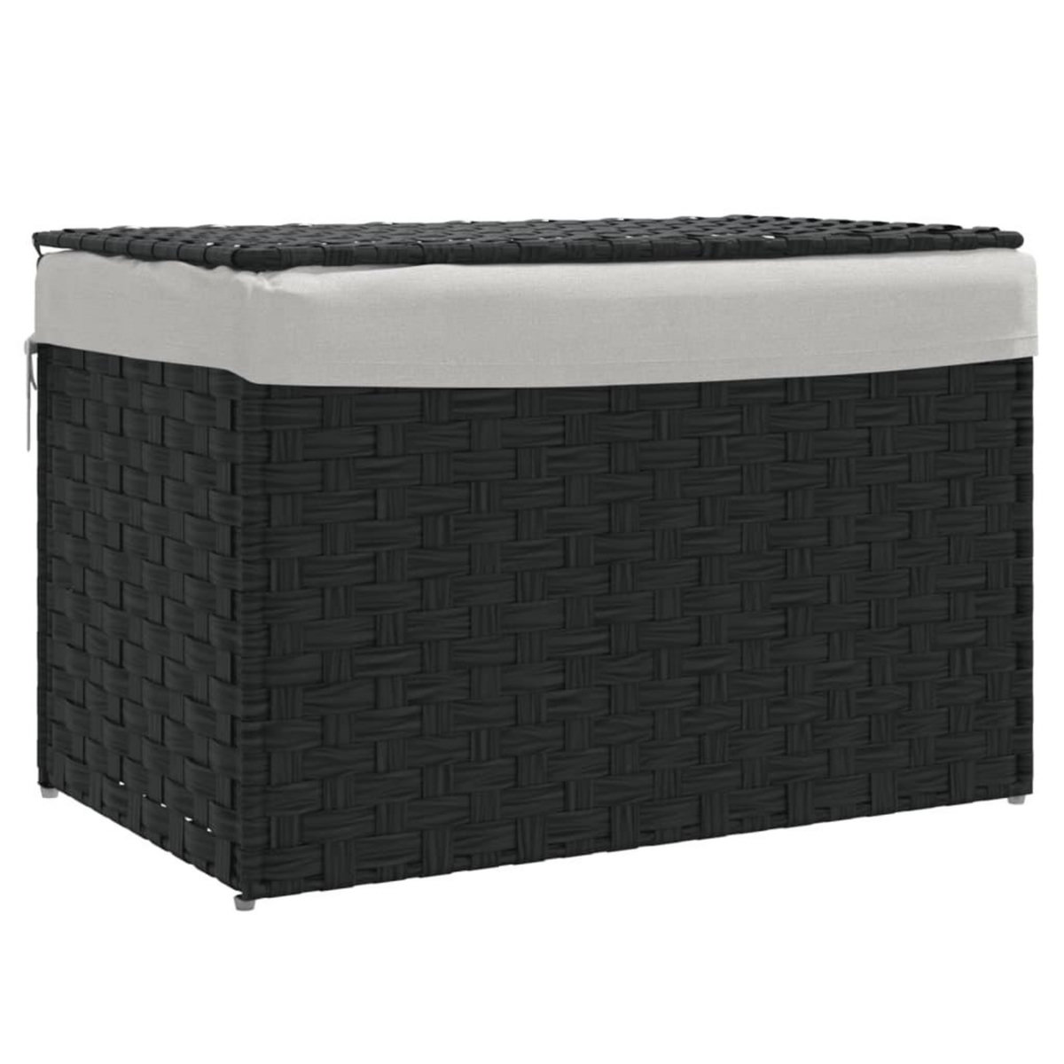 VIDAXL Panier a linge avec couvercle noir 55,5x35x34 cm resine tressee