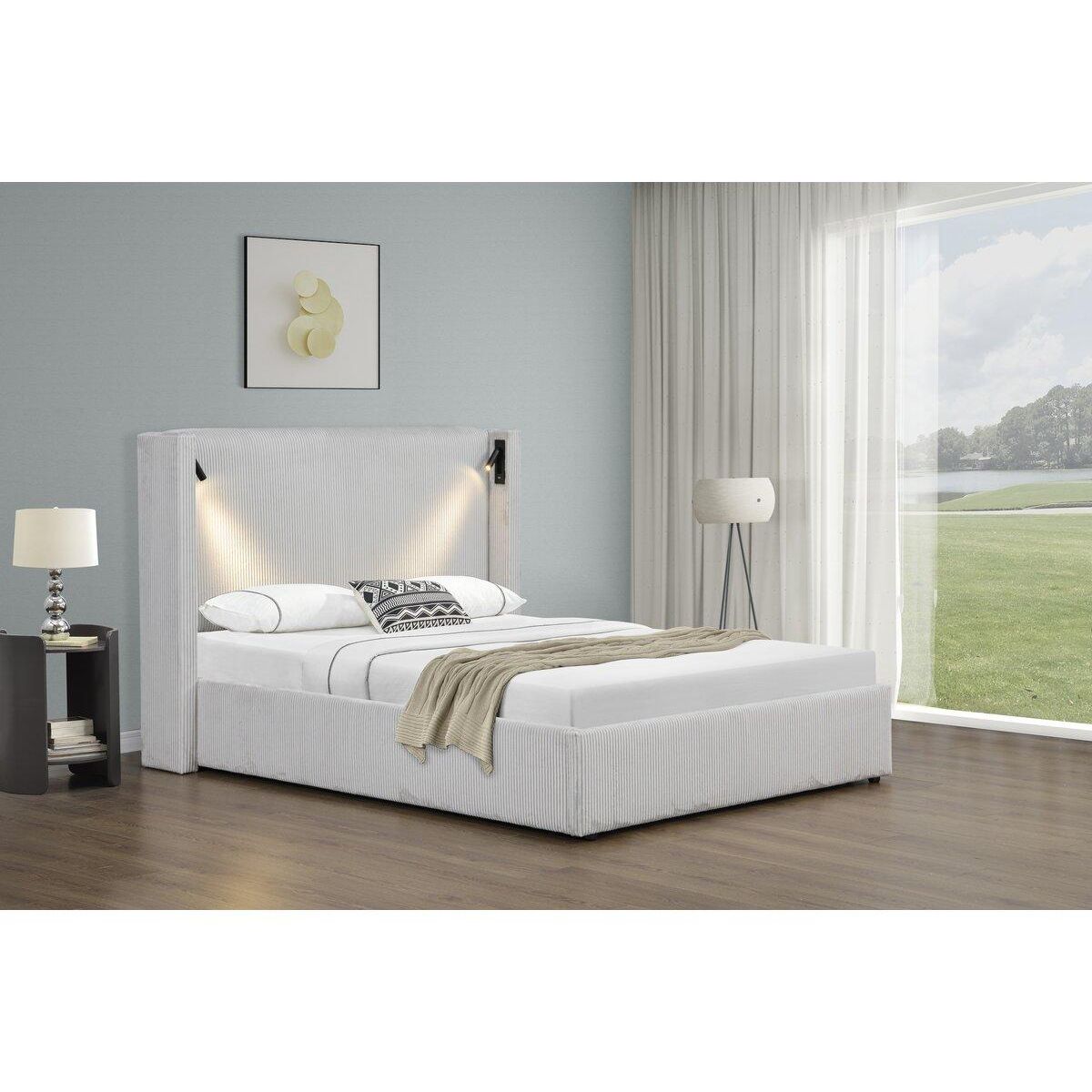 Habitat et Jardin Lit double en velours côtelé avec coffre et lampe intégré  Cortina  - 140 x 190 cm-  Beige