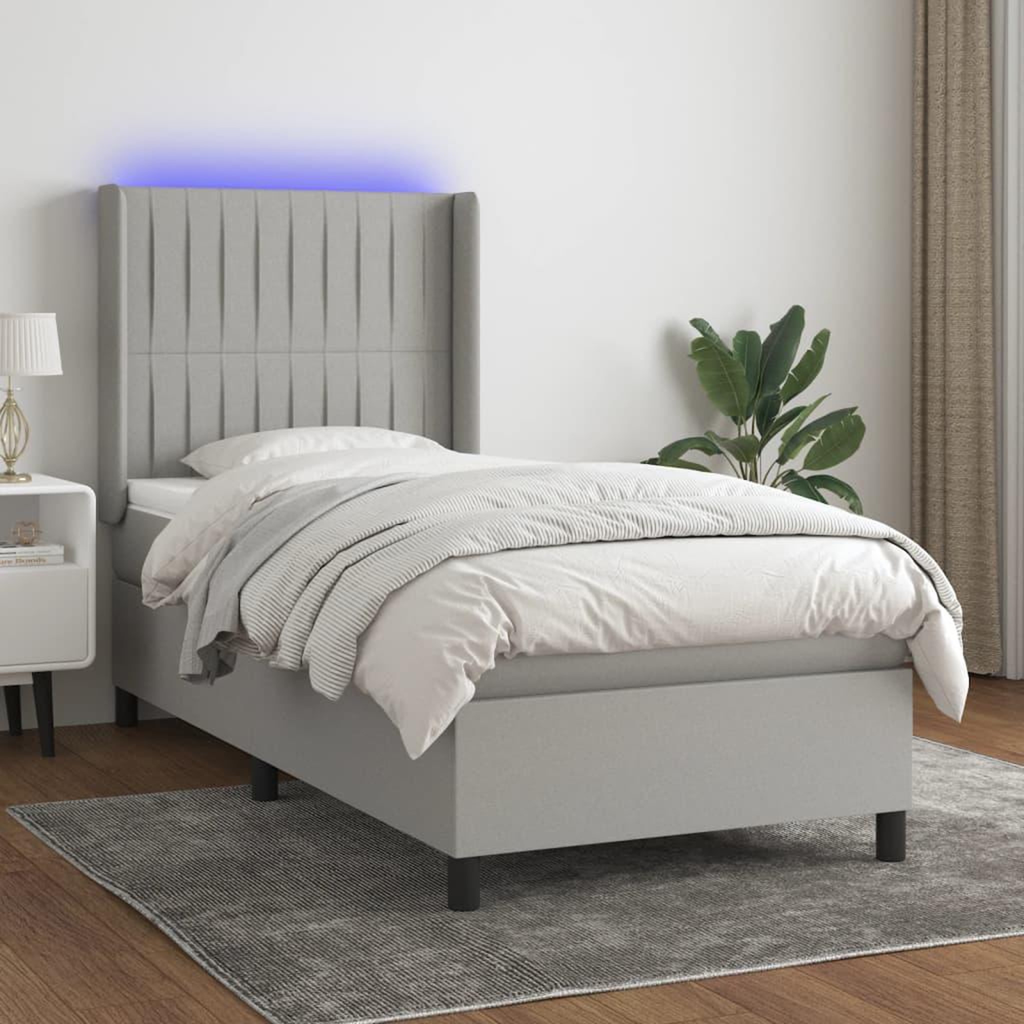 Voir la diapositive 1 : VIDAXL Sommier a lattes de lit matelas LED Gris clair 80x200cm Tissu