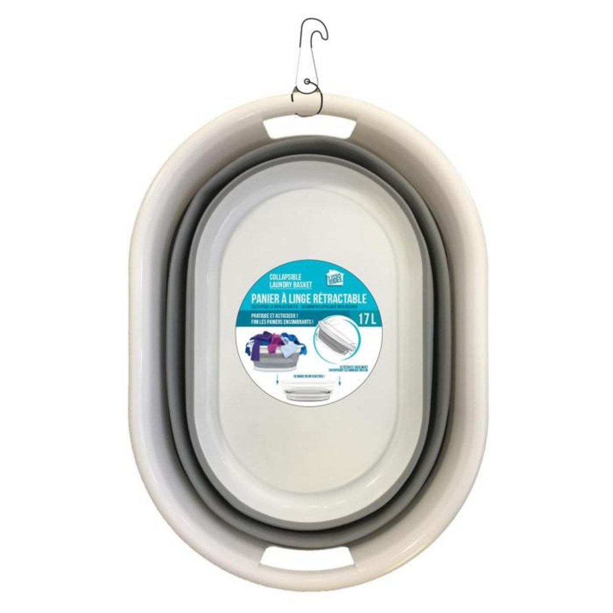 Paris Prix Panier à Linge  Rétractable  17L Blanc & Gris