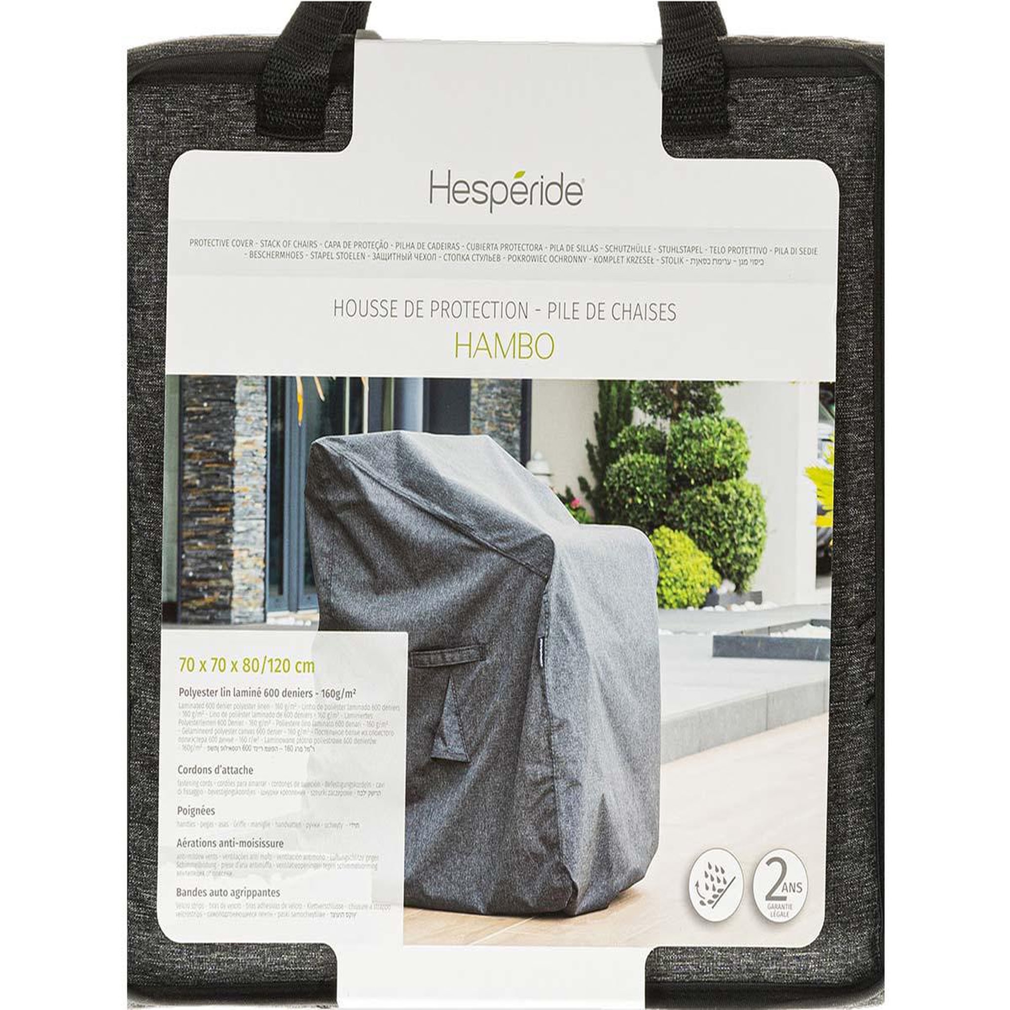 Voir la diapositive 2 : HESPERIDE Housse pour chaises empilés Hambo gris - 70 x 70 x 120 cm - Hespéride