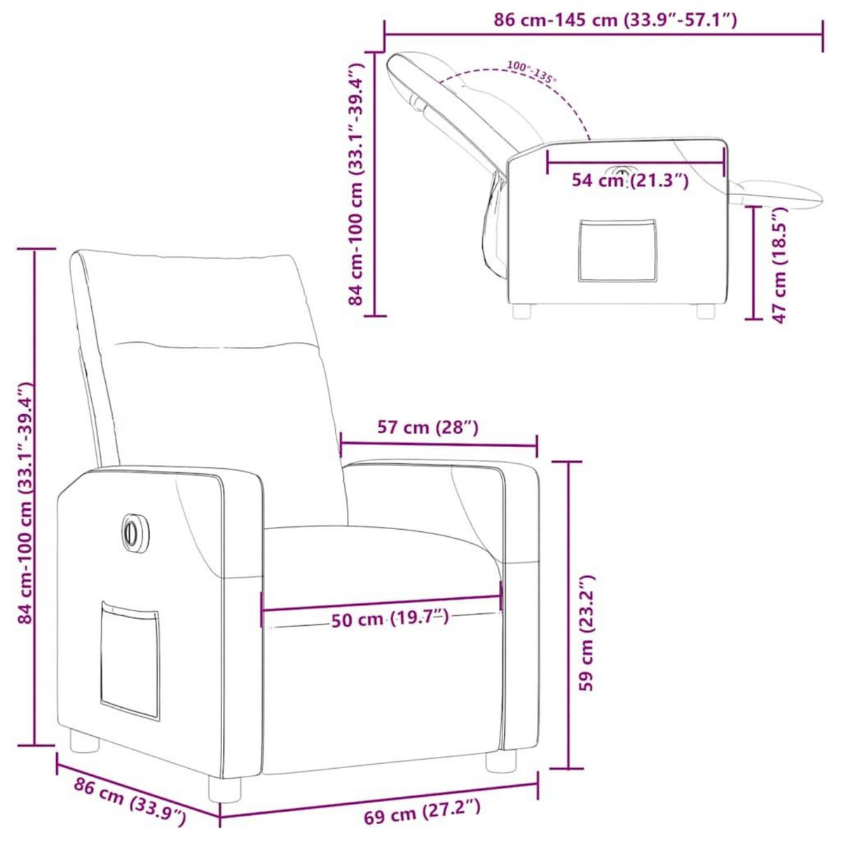 VIDAXL Fauteuil inclinable electrique Noir Tissu