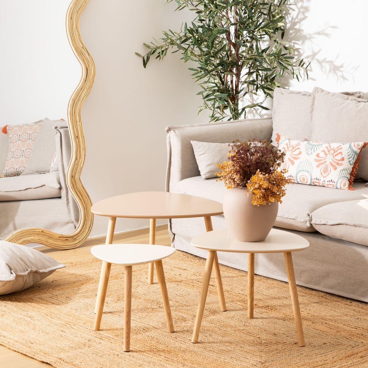 ATMOSPHERA Ensemble de 3 tables d'appoint MILEO - Beige