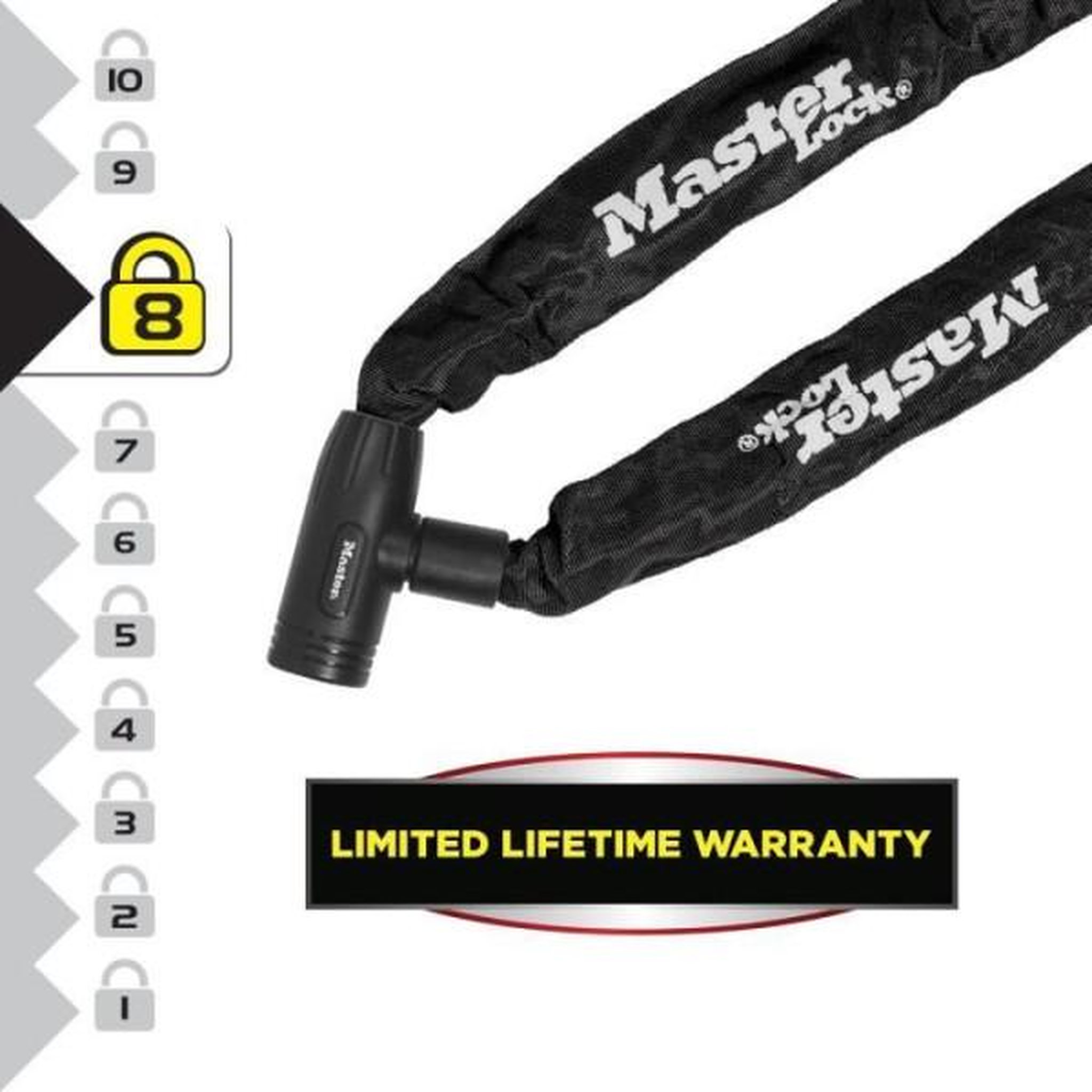 Voir la diapositive 2 : Master lock Chaîne Antivol Vélo - MASTER LOCK - 90 cm de longueur - Acier cémenté résistant a la coupe et au sciage