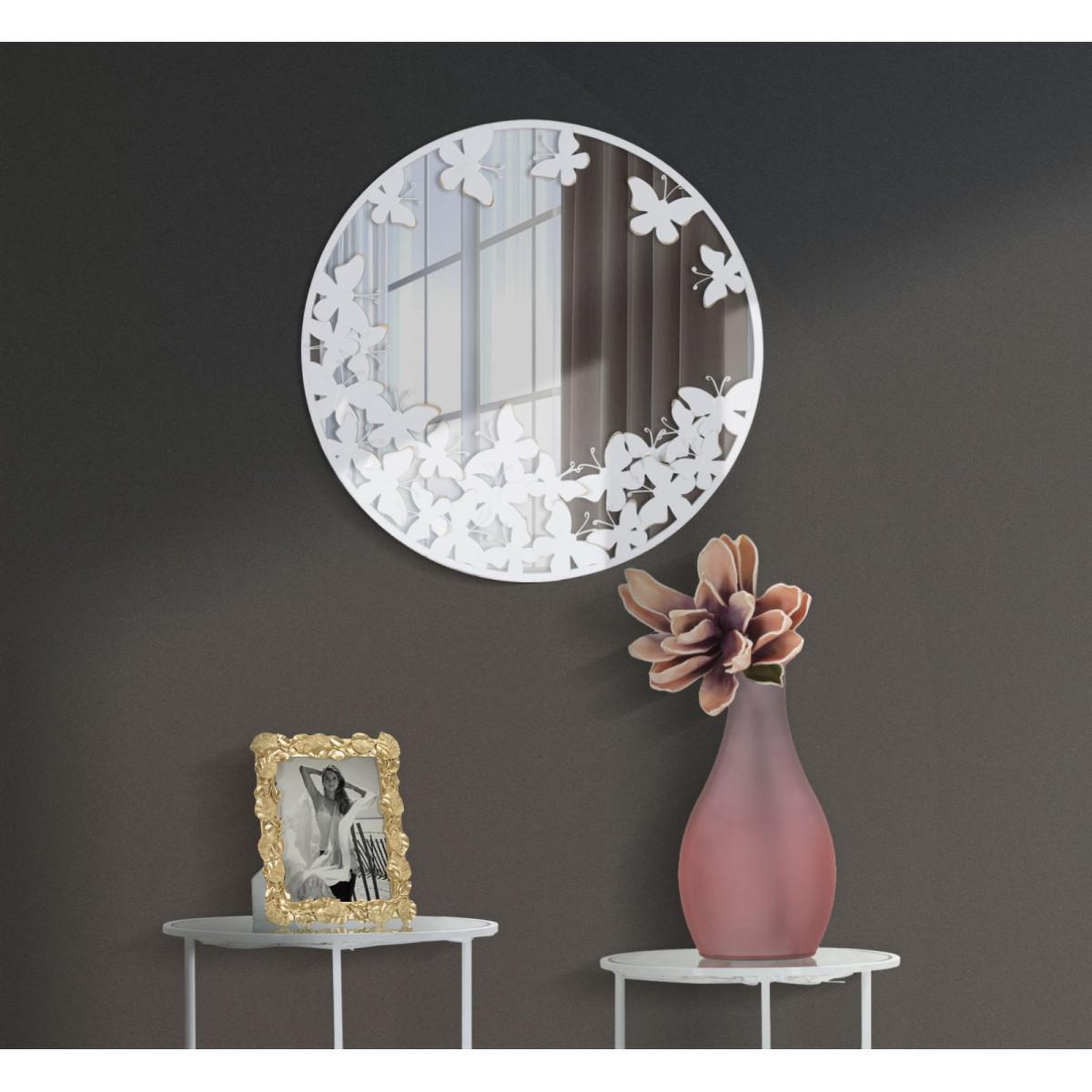 Voir la diapositive 5 : Paris Prix Miroir mural design  butterfly  62cm blanc