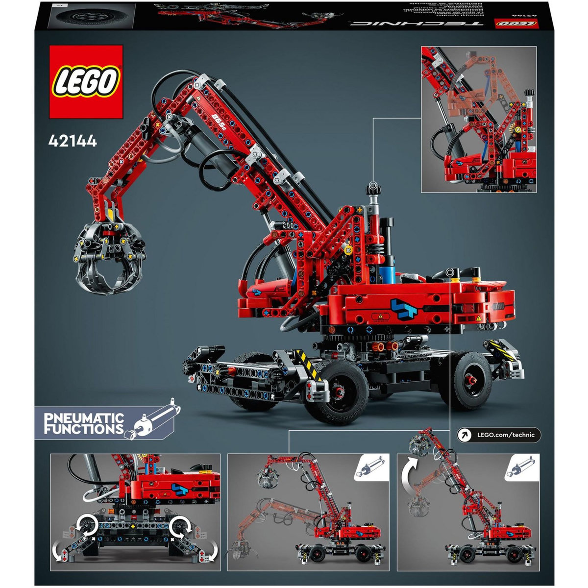 LEGO Technic 42144 La Grue de Manutention, Construction Éducative, Engin de Chantier Jouet