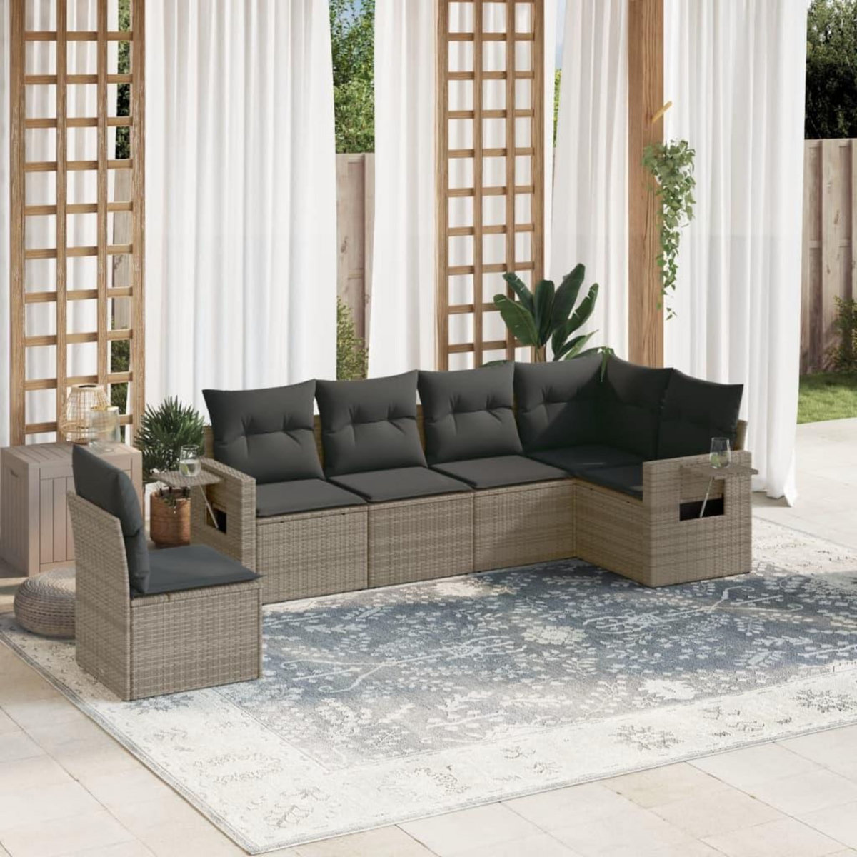VIDAXL Salon de jardin 6 pcs avec coussins gris resine tressee