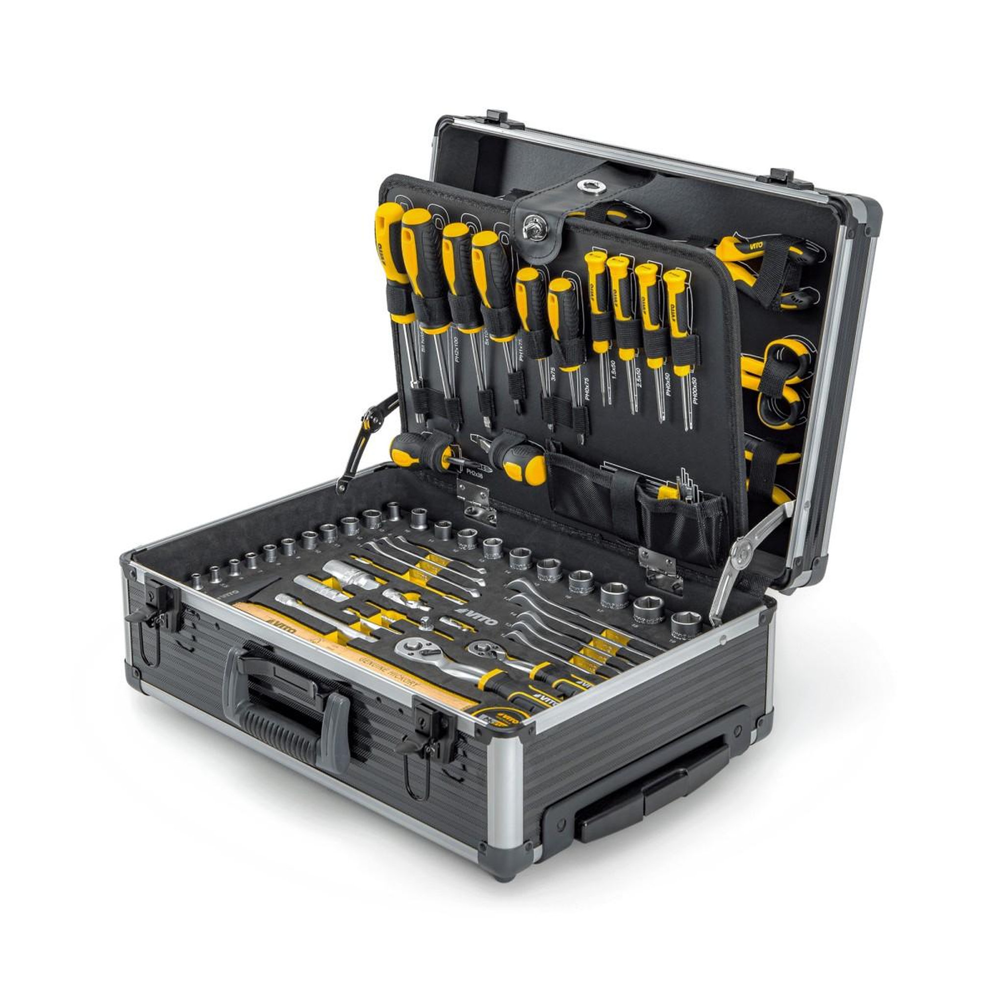 VITO Mallette à Outils Valise et Trolley 137 Outils Servante sur roues Douilles, Cliquets, Clés, Tournevis, Pinces, Marteau VITO