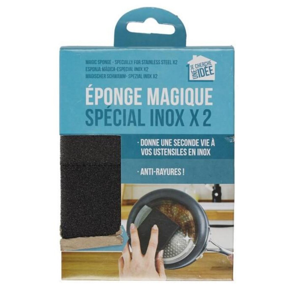 Paris Prix Lot de 2 Éponges Nettoyantes  Spécial Inox  10cm Noir