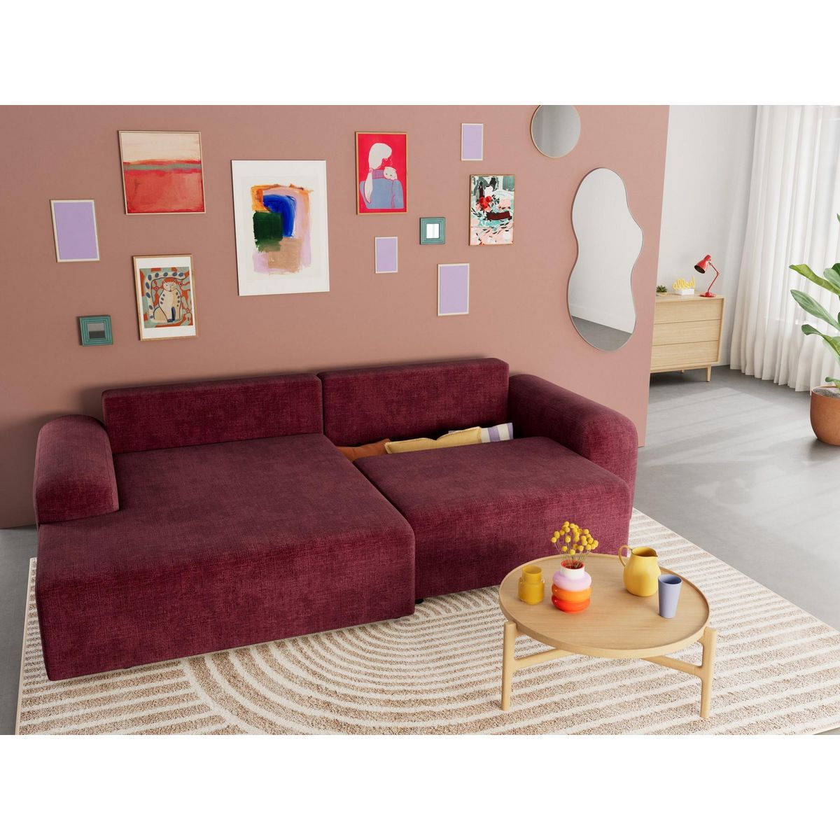 BEST MOBILIER Rebecca - canapé d'angle gauche 4 places convertible avec coffre en velours texturé