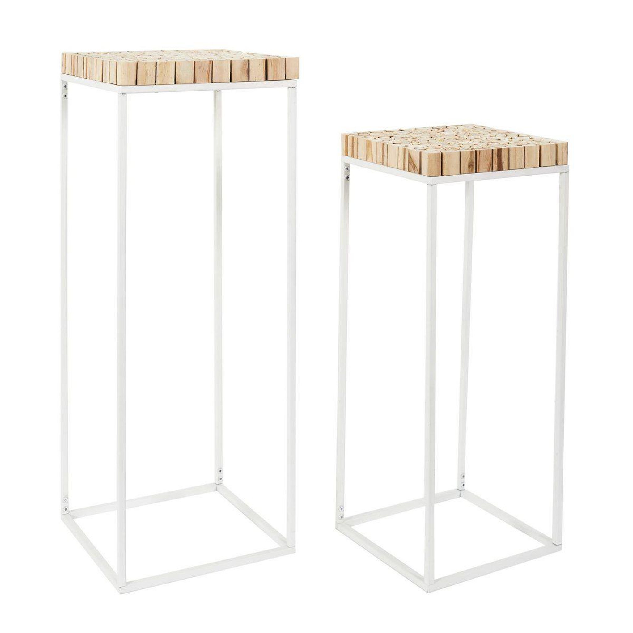 The Home Deco Factory Lot de 2 sellettes gigognes  rondin  90cm blanc