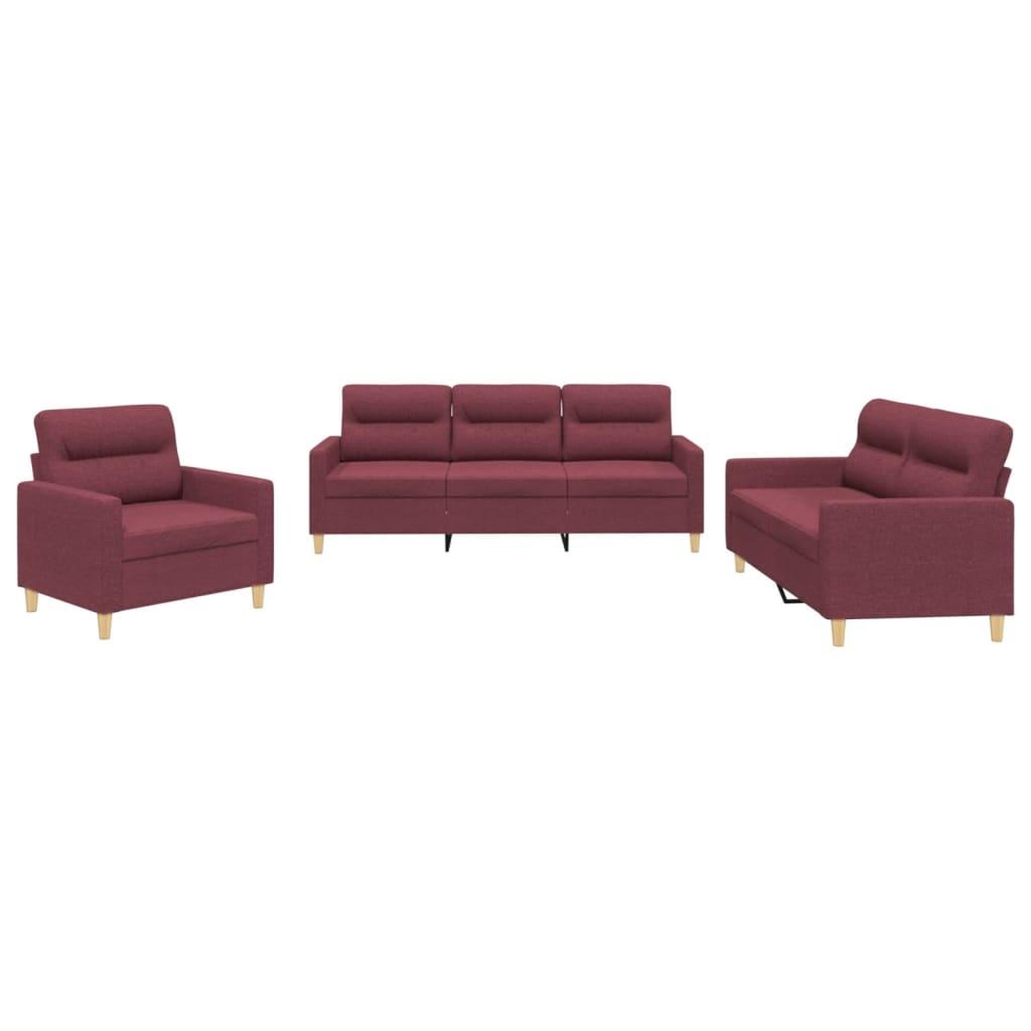 Voir la diapositive 2 : VIDAXL Ensemble de canapes 3 pcs avec coussins Rouge bordeaux Tissu