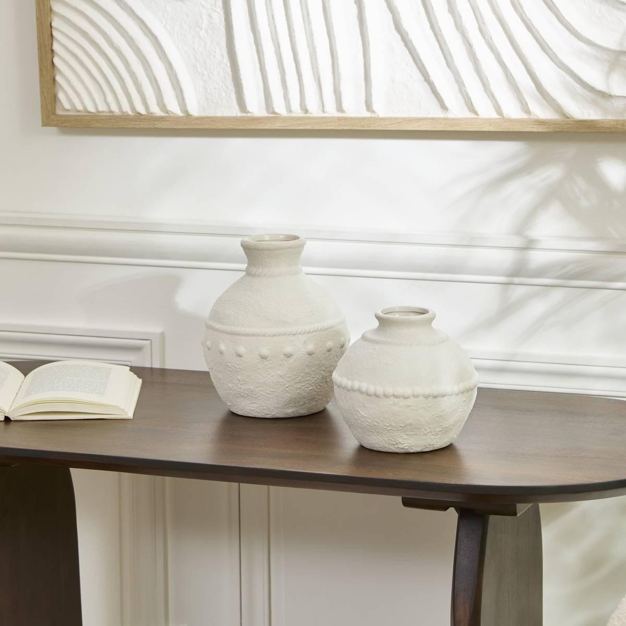 Voir la diapositive 4 : ATMOSPHERA Vase Déco en Grès  Lewis  15cm Blanc