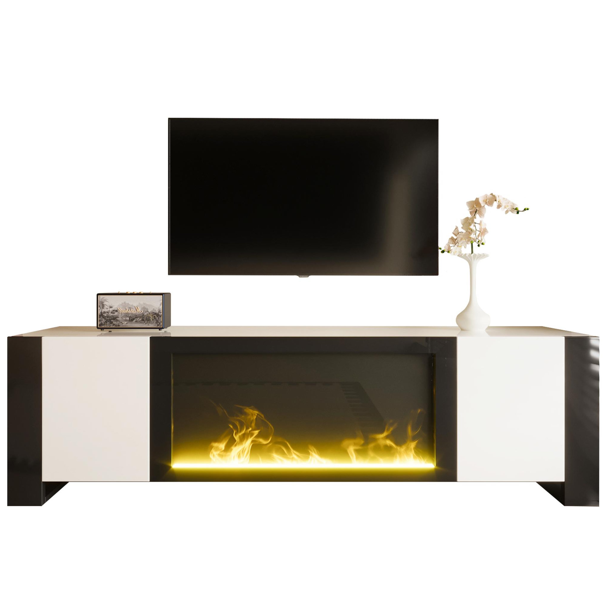 MERAX Meuble tv blanc+noir 165 cm panneau de particules