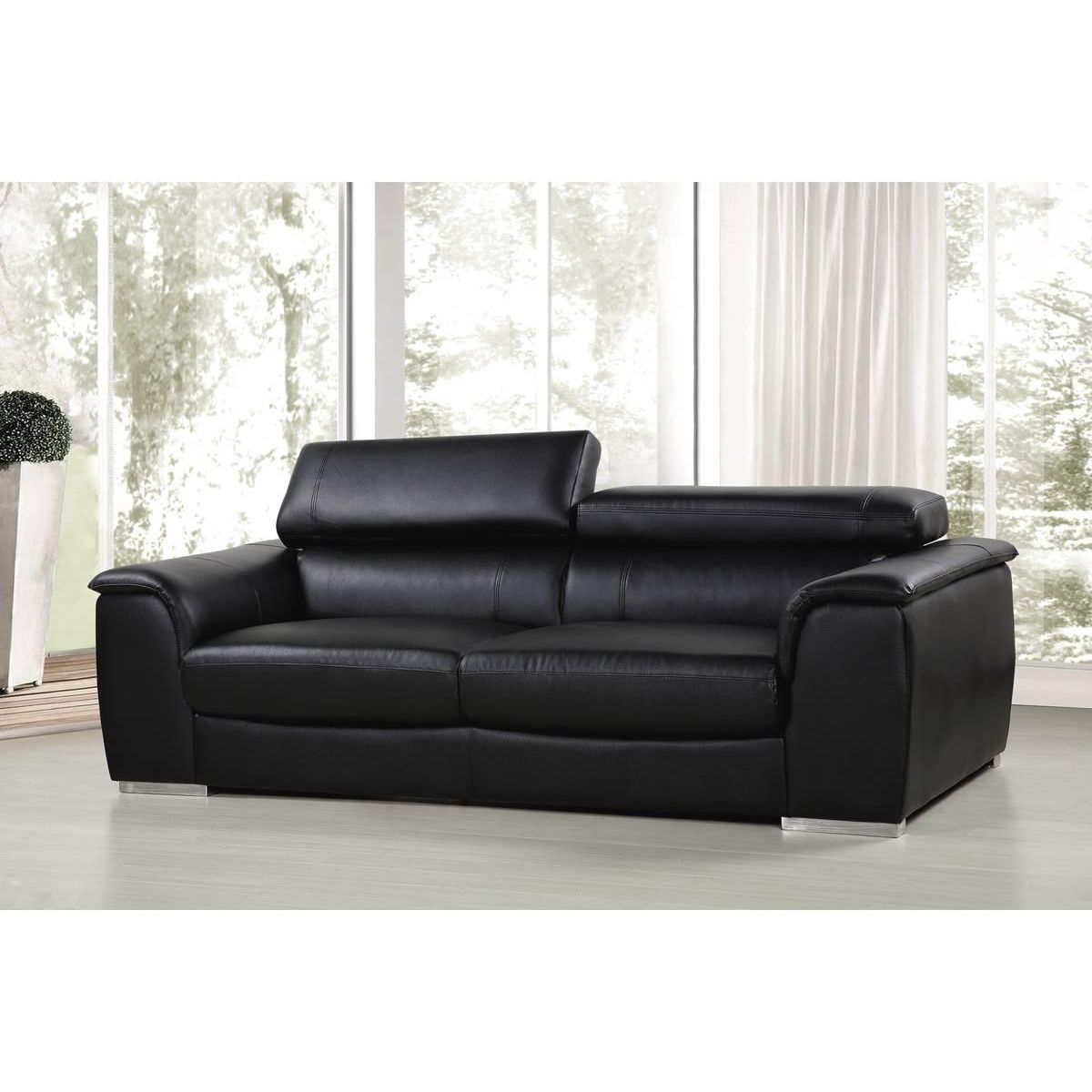 Habitat et Jardin Canapé fixe en cuir reconstitué et PVC  Bari  - 210 x 96 x 72 cm - 3 places - Noir