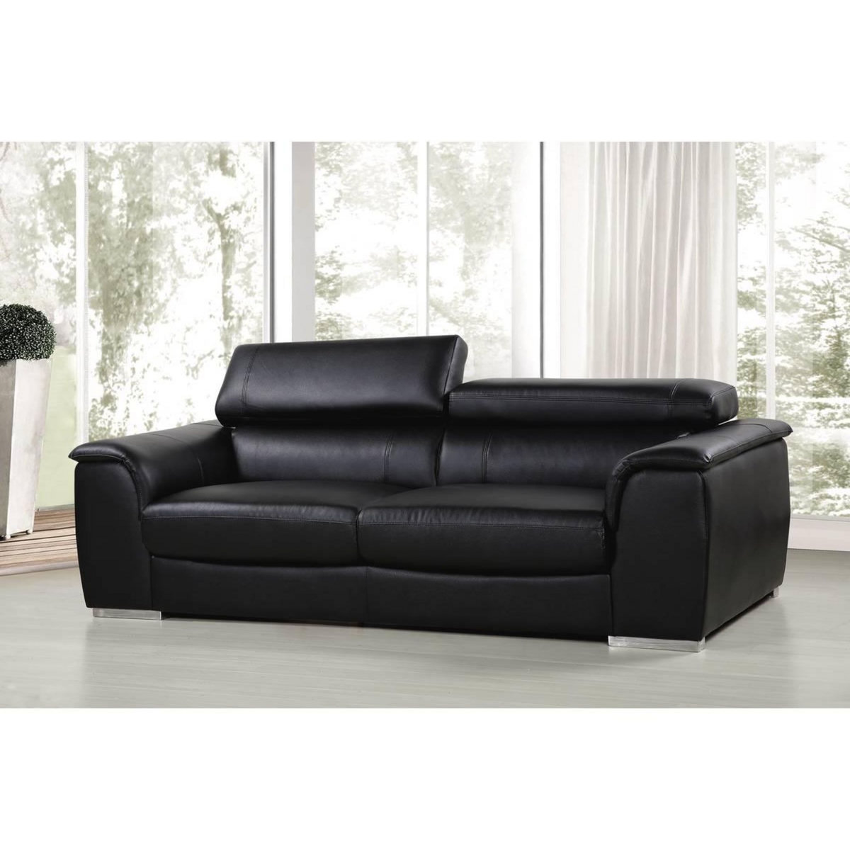 Habitat et Jardin Canapé fixe en cuir reconstitué et PVC  Bari  - 210 x 96 x 72 cm - 3 places - Noir