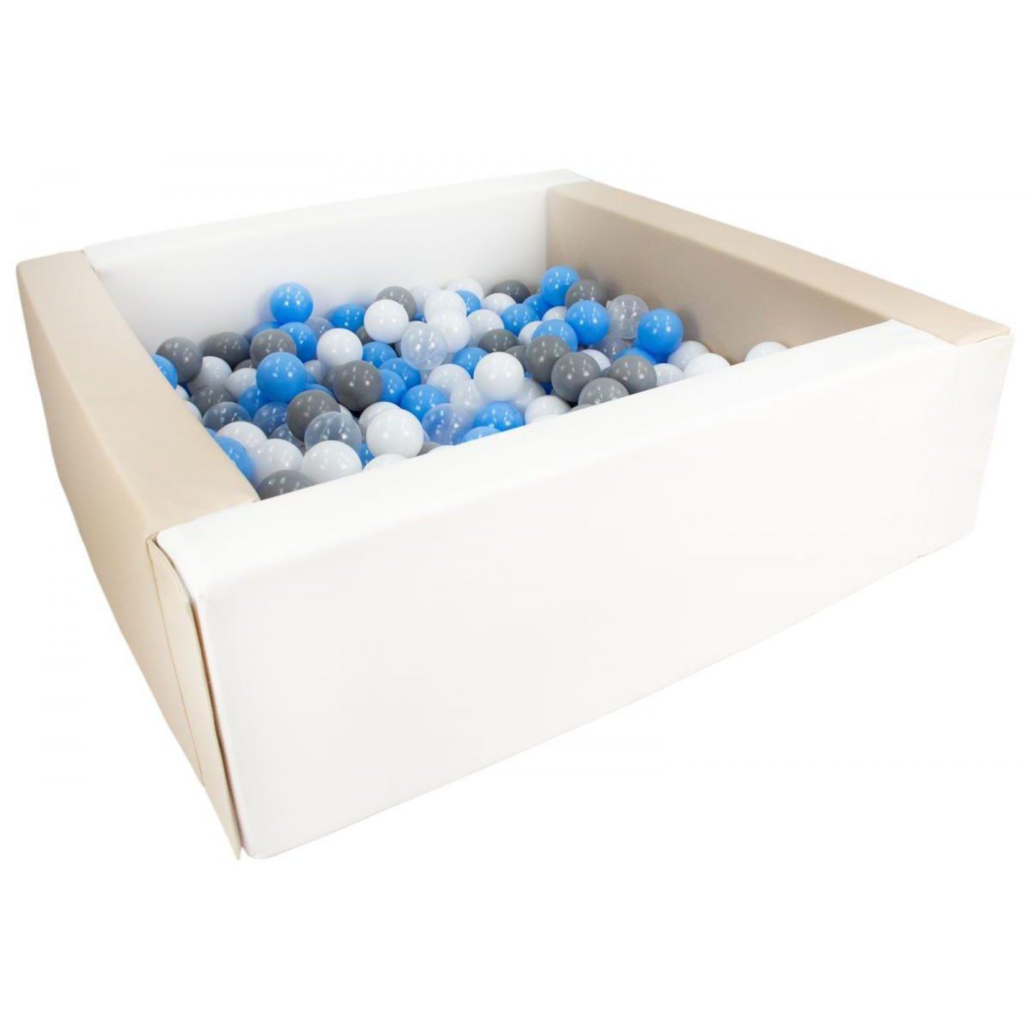 VELINDA Piscine à balles carrée avec 200 balles - blanc, cappuccino/blanc, transparent, bleu clair, gris