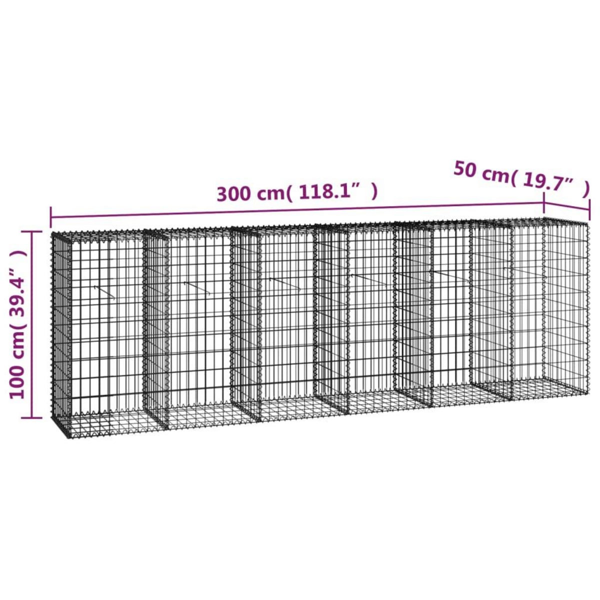 VIDAXL Mur en gabion avec couvercles Acier galvanise 300 x 50 x 100 cm
