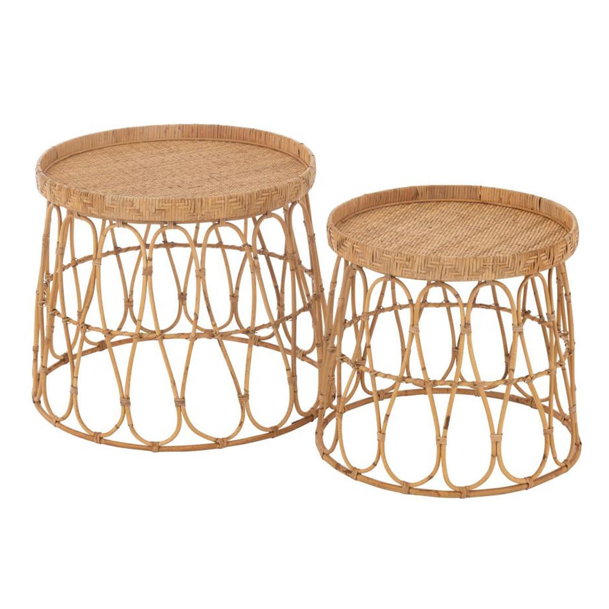 J-LINE Lot de 2 tables d'appoint en rotin  sonny  50cm naturel