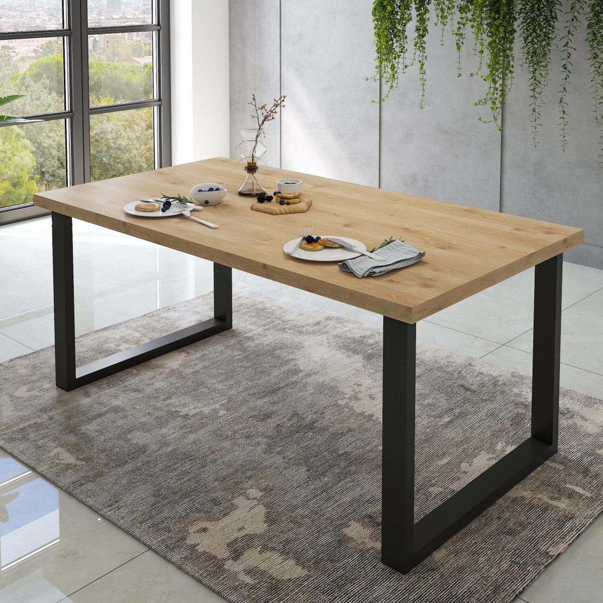 Voir la diapositive 2 : JLC KREATION Table à manger moderne en bois rectangle 180cm VALENTINE