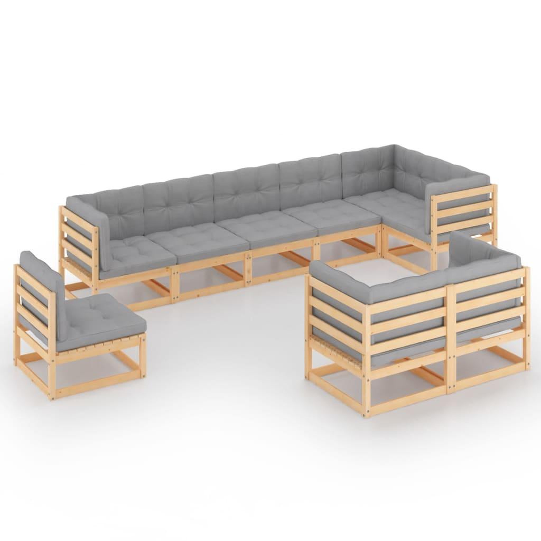 Voir la diapositive 2 : VIDAXL Salon de jardin 9 pcs avec coussins Bois de pin massif