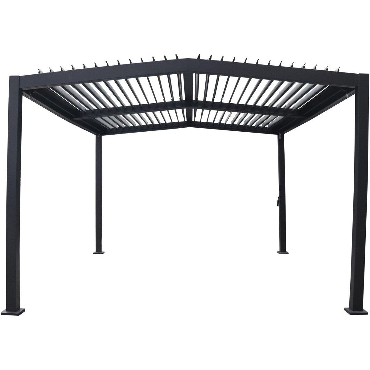 Habitat et Jardin Pergola bioclimatique toit 2 pans  Victoria  en aluminium et métal- 3,5 x 4 m - Gris