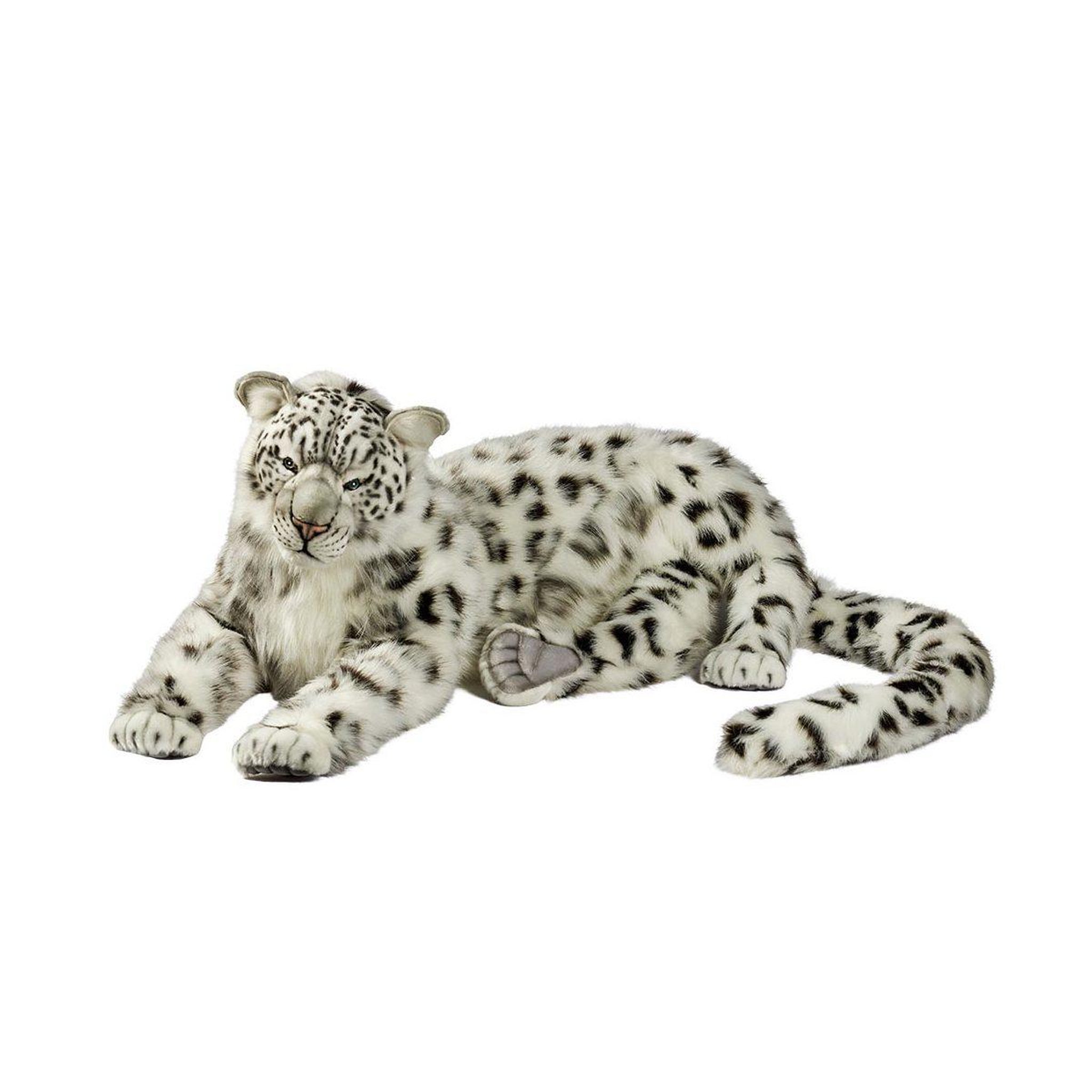 Hansa Hansa peluche geante leopard des neiges couché 106cml jacquard